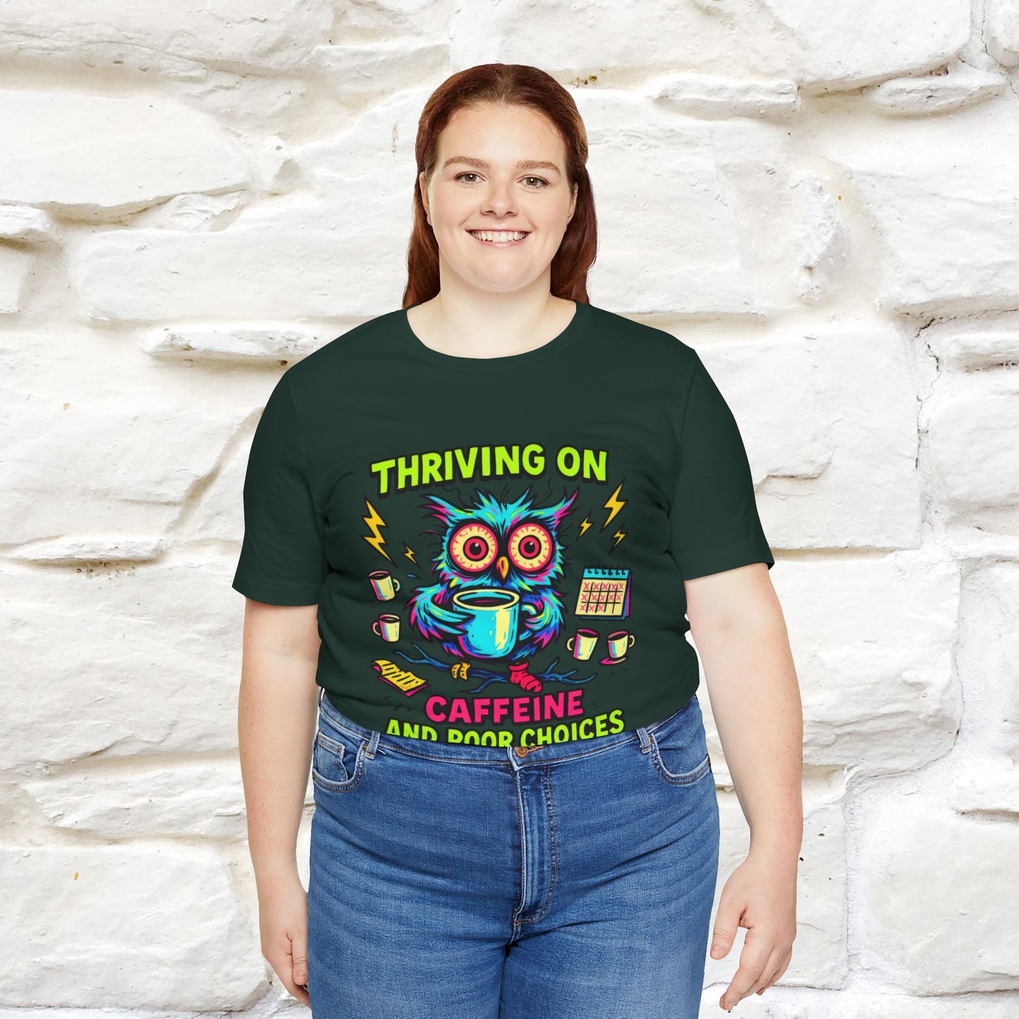 ''Thriving On Caffeine And Poor Choices''| Sarcastic Cat T-Shirt | Nunu&Miao Studio