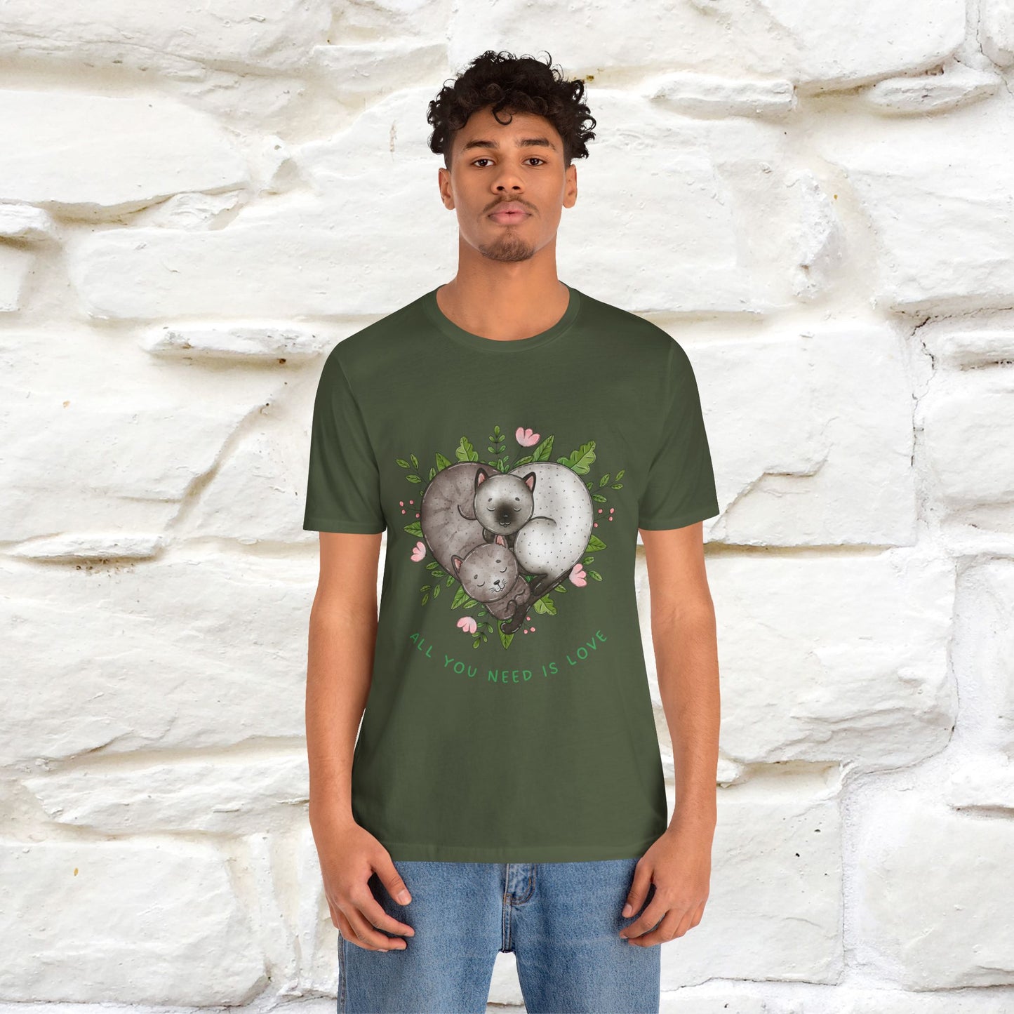 "All You Need Is Love" Cat T-Shirt | 100% Cotton* | Adorable Cat Apparel for Men & Women