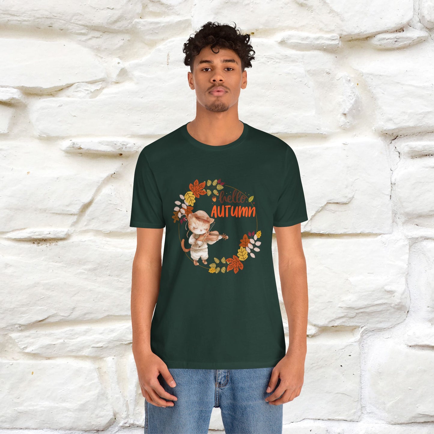 "Hello Autumn" Cat T-Shirt for Men & Women | 100% Cotton* | Cozy Fall Fashion - Nunu&Miao Studio