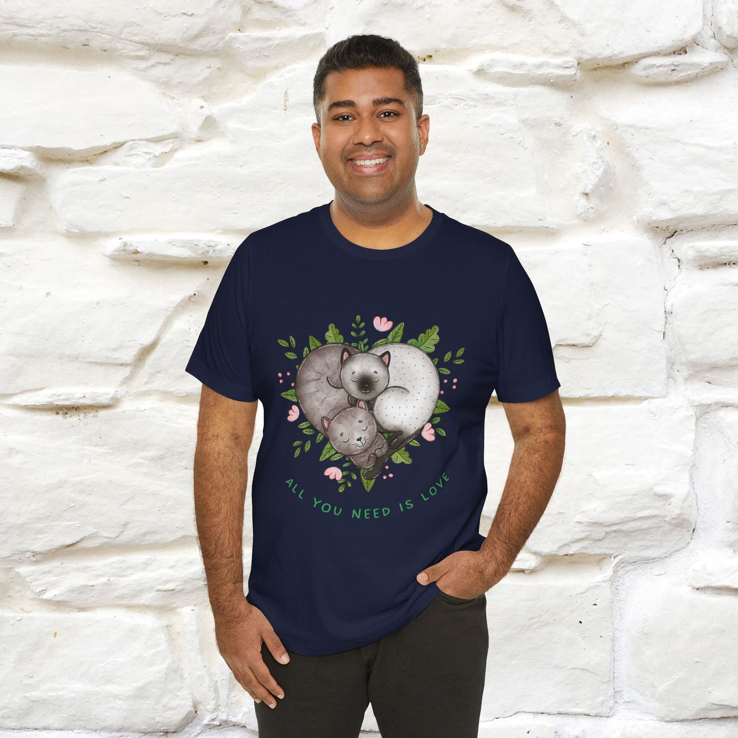 "All You Need Is Love" Cat T-Shirt | 100% Cotton* | Adorable Cat Apparel for Men & Women
