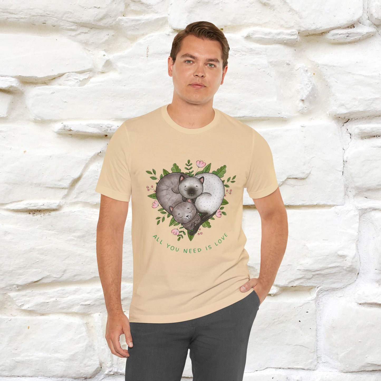 "All You Need Is Love" Cat T-Shirt | 100% Cotton* | Adorable Cat Apparel for Men & Women