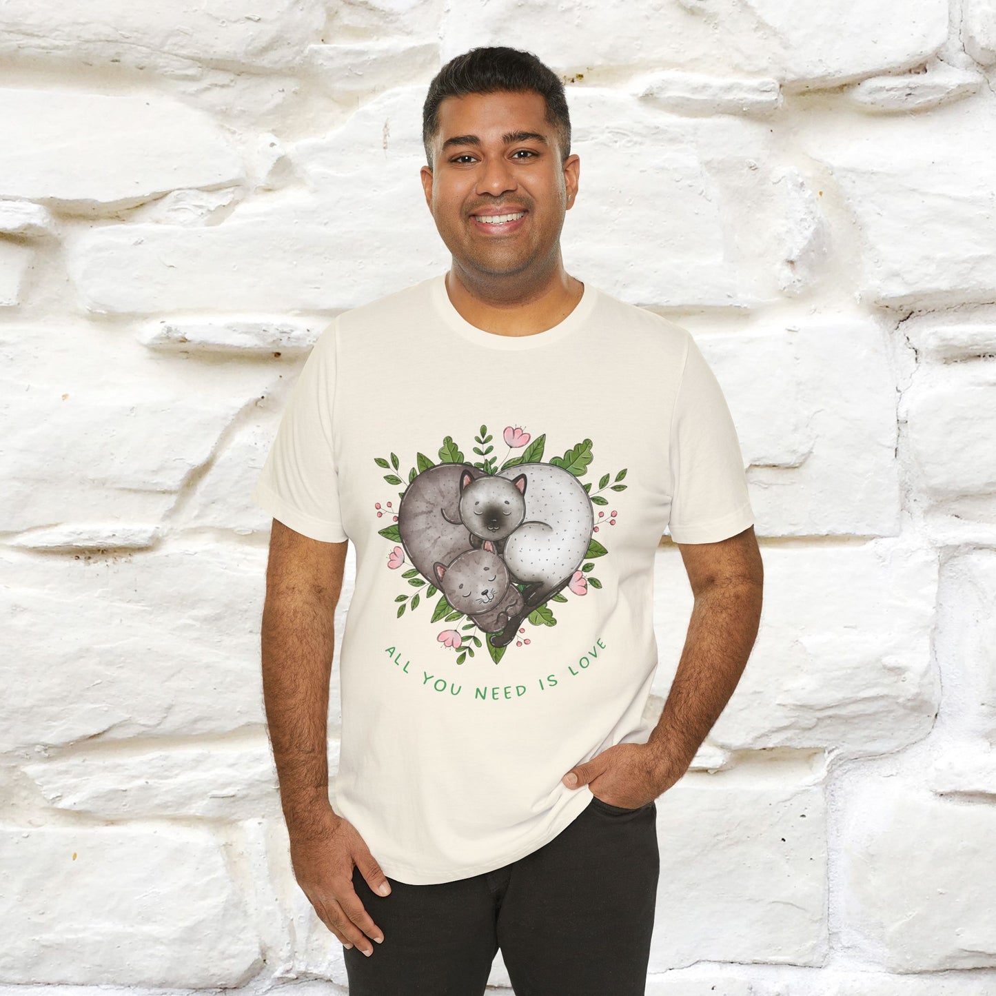 "All You Need Is Love" Cat T-Shirt | 100% Cotton* | Adorable Cat Apparel for Men & Women