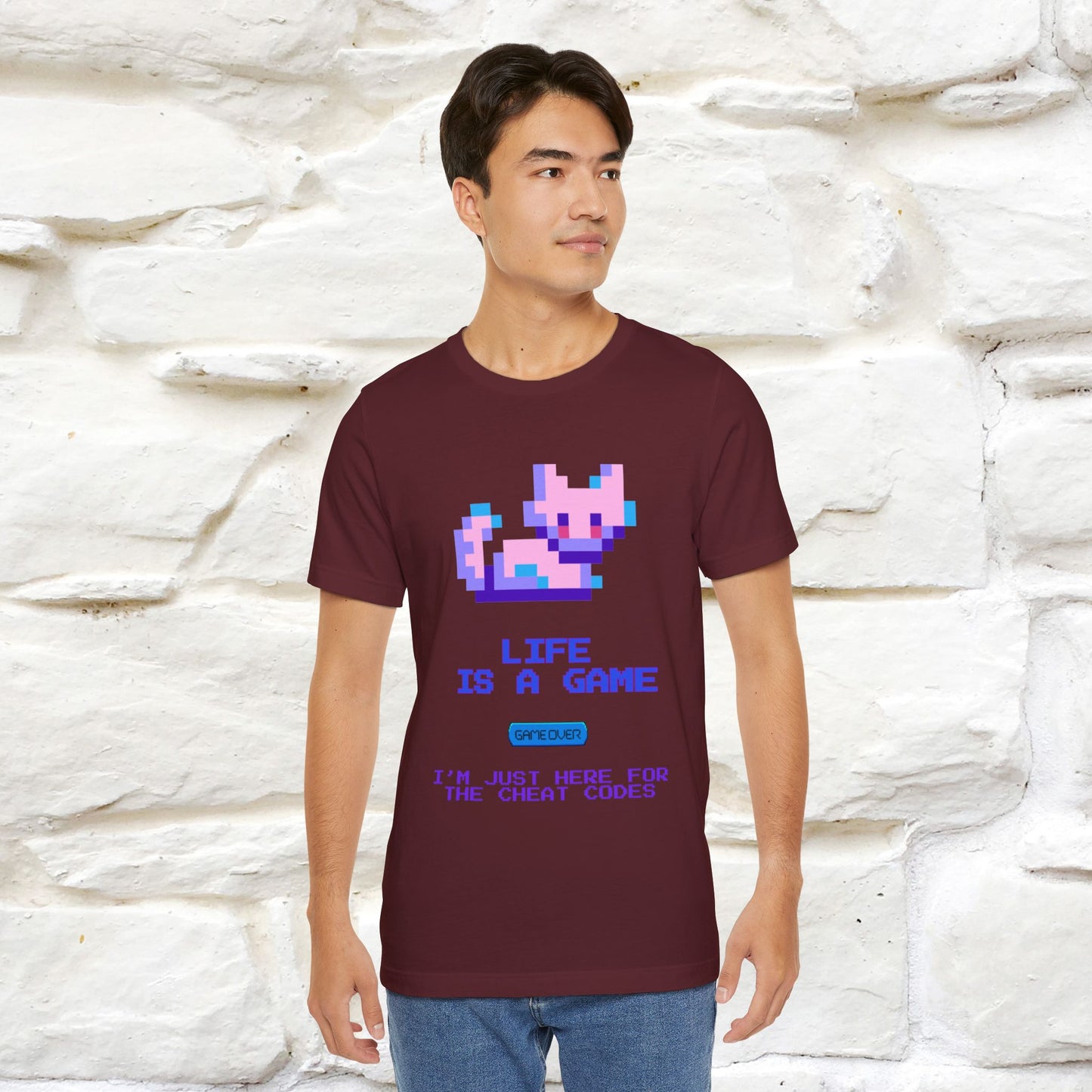 "Life Is A Game, I Am Just Here Fo The Cheat Code" Funny Cat T-Shirt for Men & Women | 100% Cotton* - Nunu&Miao Studio