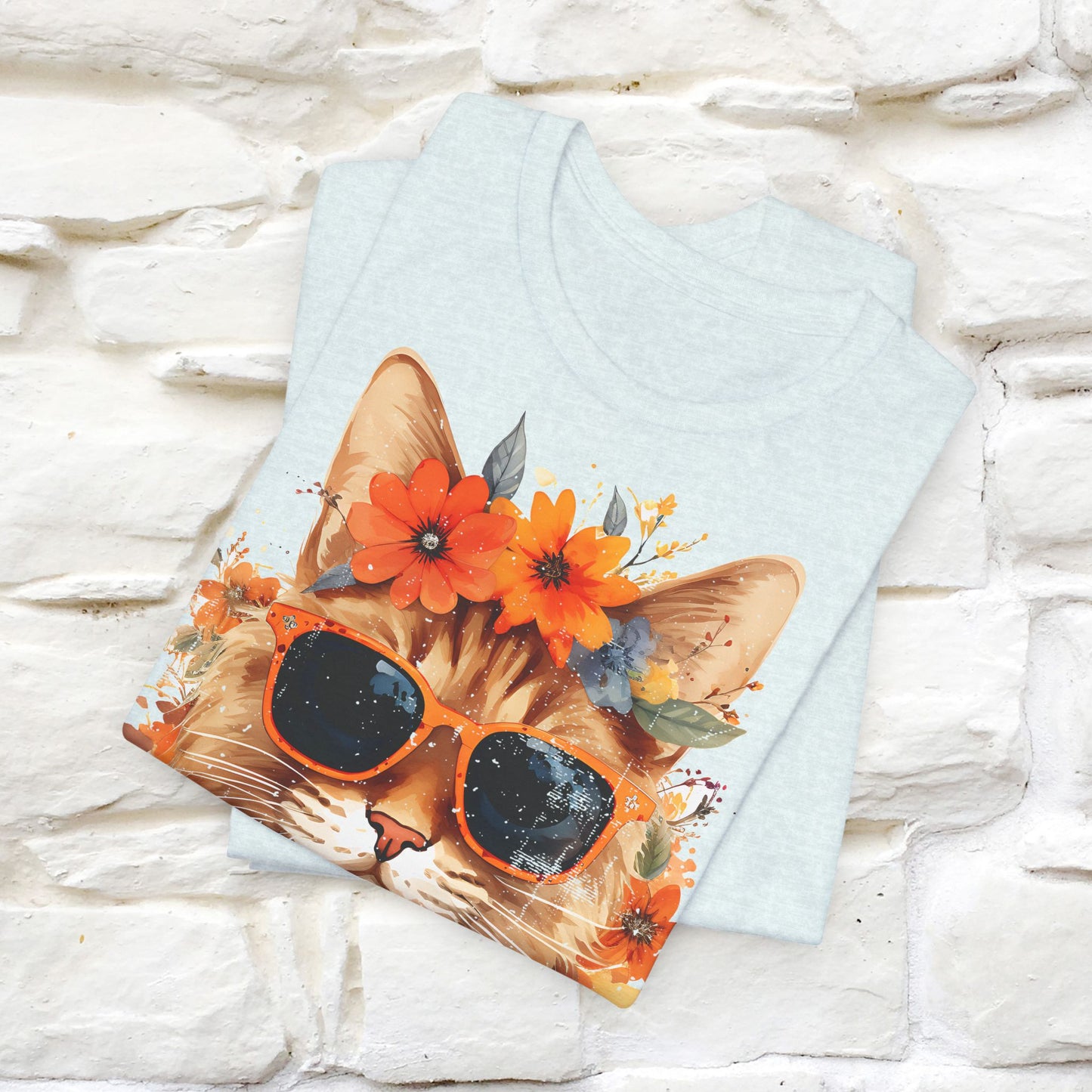 "Cool Cat in Bloom" T-shirt for Men and Women | 100% Cotton* - Nunu&Miao Studio