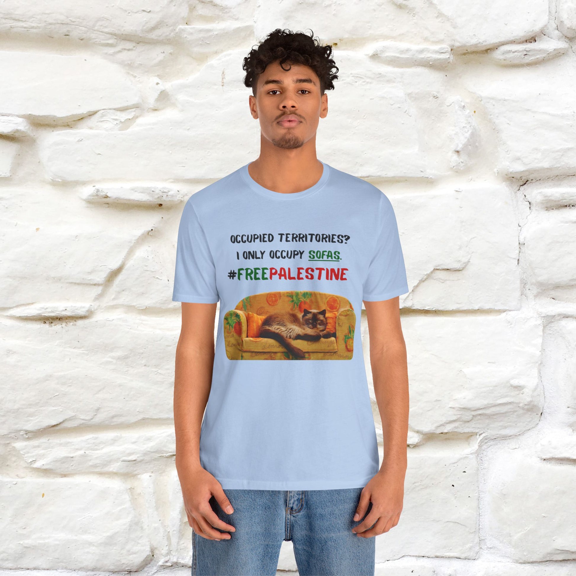 "Occupied territories?  I only occupy sofas. FreePalestine" Cat T-shirt |Nunu&Miao Studio - Nunu&Miao Studio