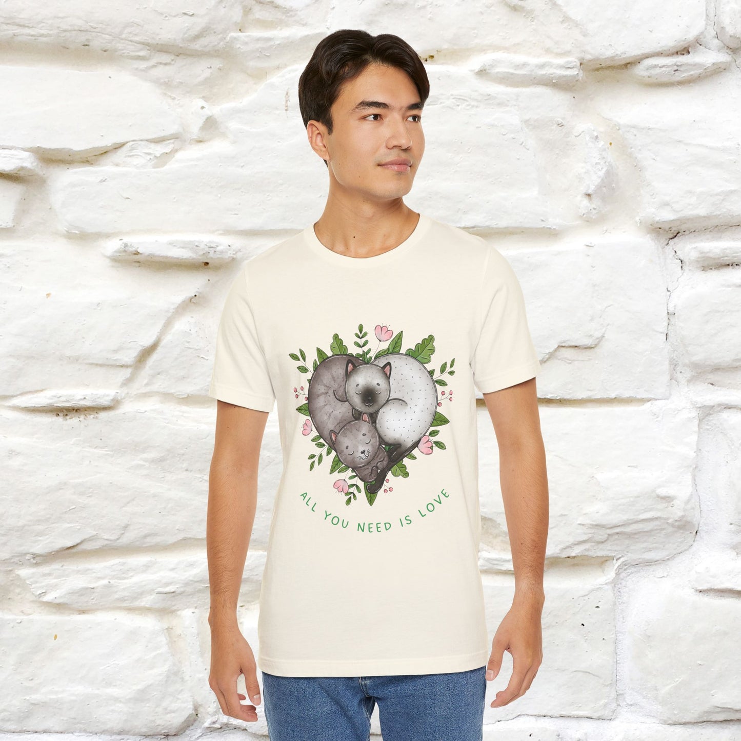 "All You Need Is Love" Cat T-Shirt | 100% Cotton* | Adorable Cat Apparel for Men & Women