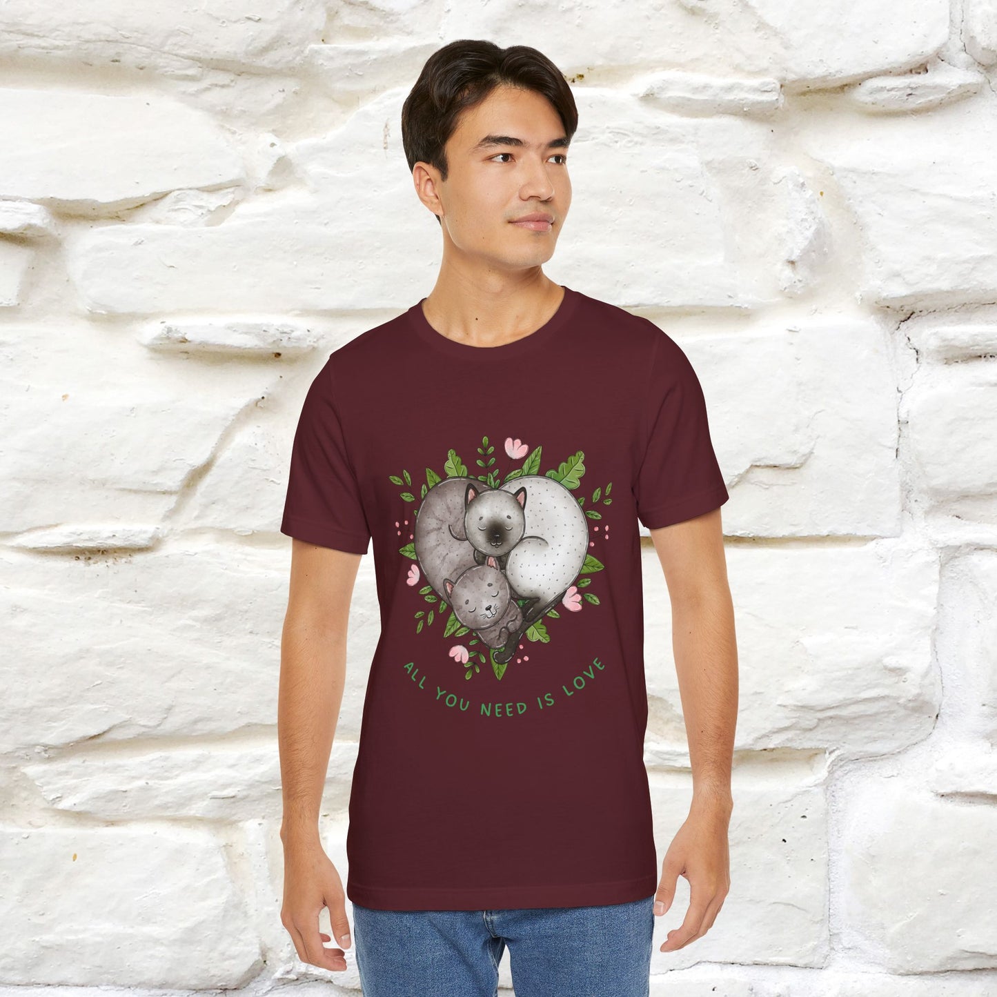 "All You Need Is Love" Cat T-Shirt | 100% Cotton* | Adorable Cat Apparel for Men & Women