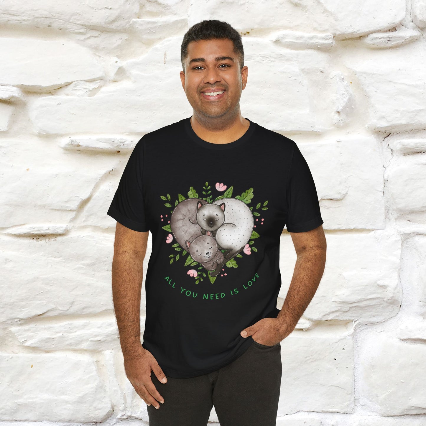 "All You Need Is Love" Cat T-Shirt | 100% Cotton* | Adorable Cat Apparel for Men & Women
