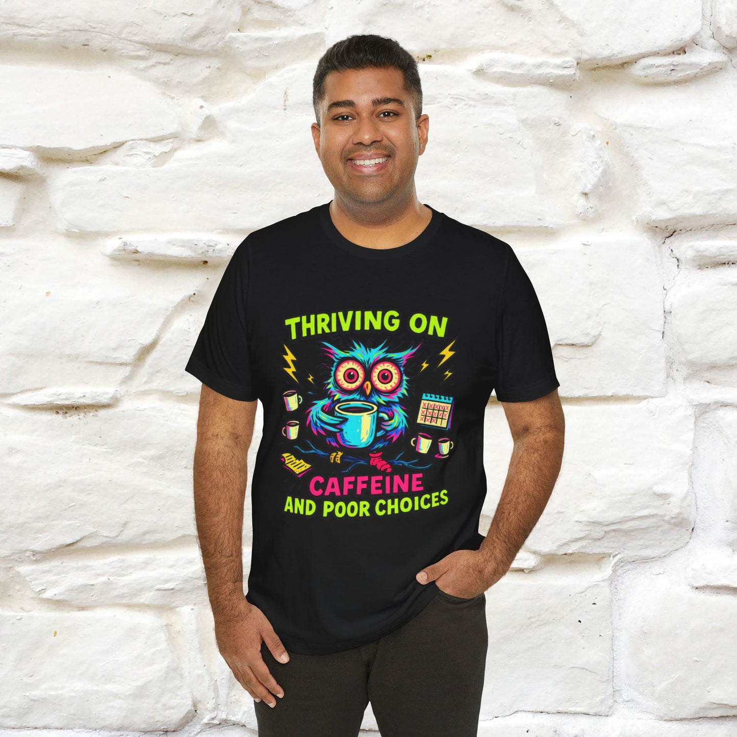 ''Thriving On Caffeine And Poor Choices''| Sarcastic Cat T-Shirt | Nunu&Miao Studio