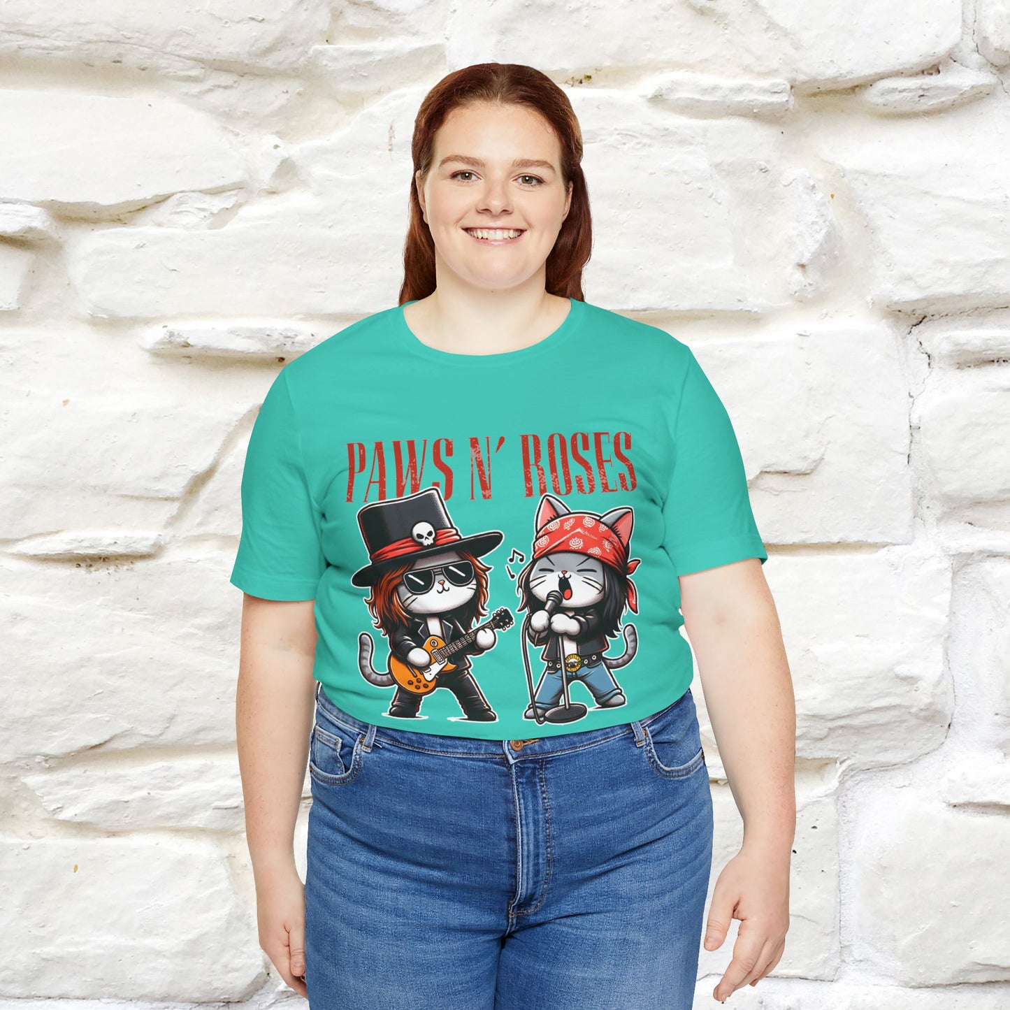 Paws N' Roses T-Shirt | Rock-Inspired Cat Lover | Nunu&Miao Studio - Nunu&Miao Studio