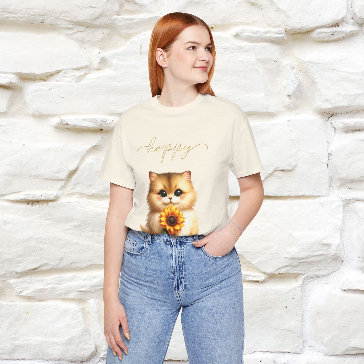 "Happy" Cat T-Shirt for Women | 100% Cotton* 🐾 - Nunu&Miao Studio