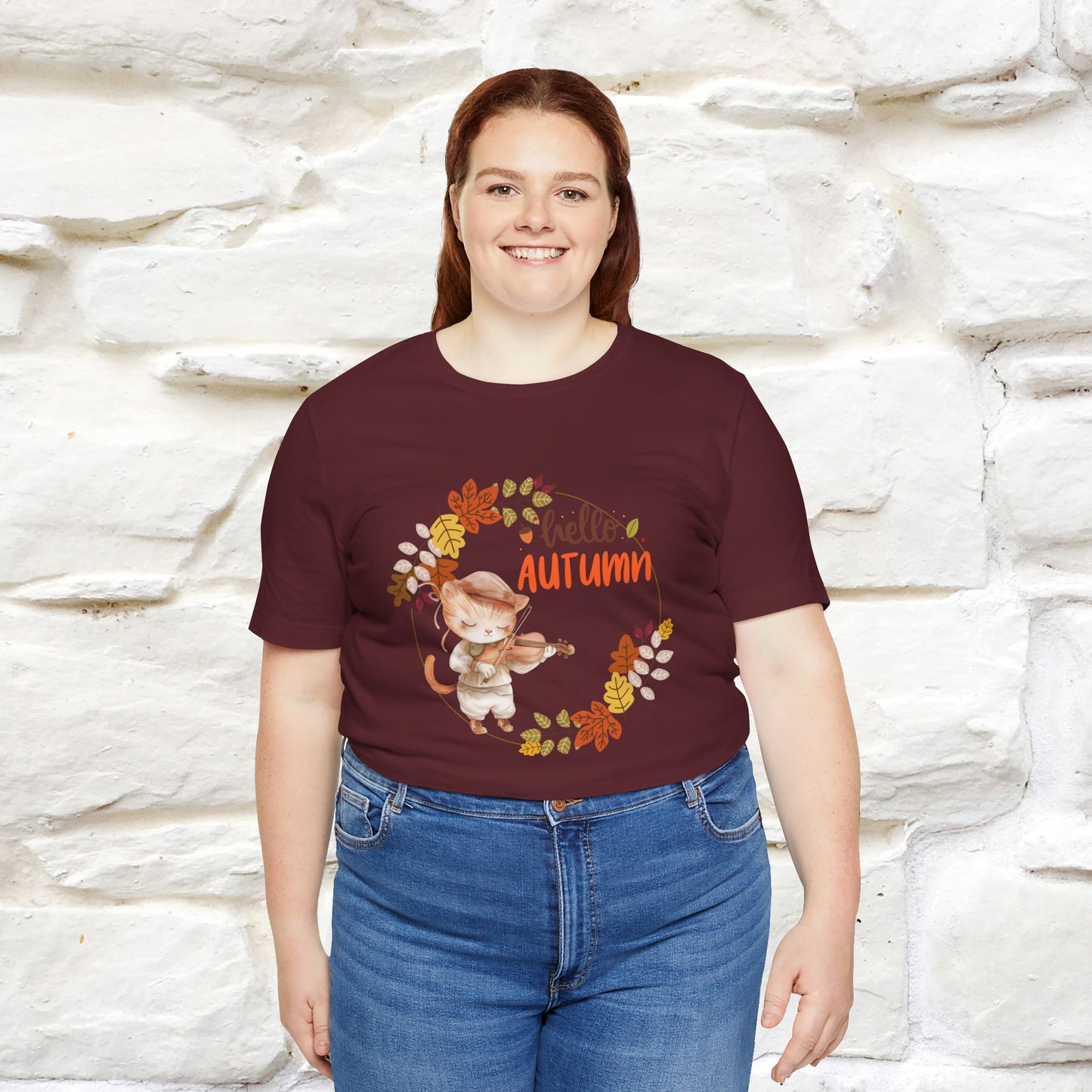 "Hello Autumn" Cat T-Shirt for Men & Women | 100% Cotton* | Cozy Fall Fashion - Nunu&Miao Studio