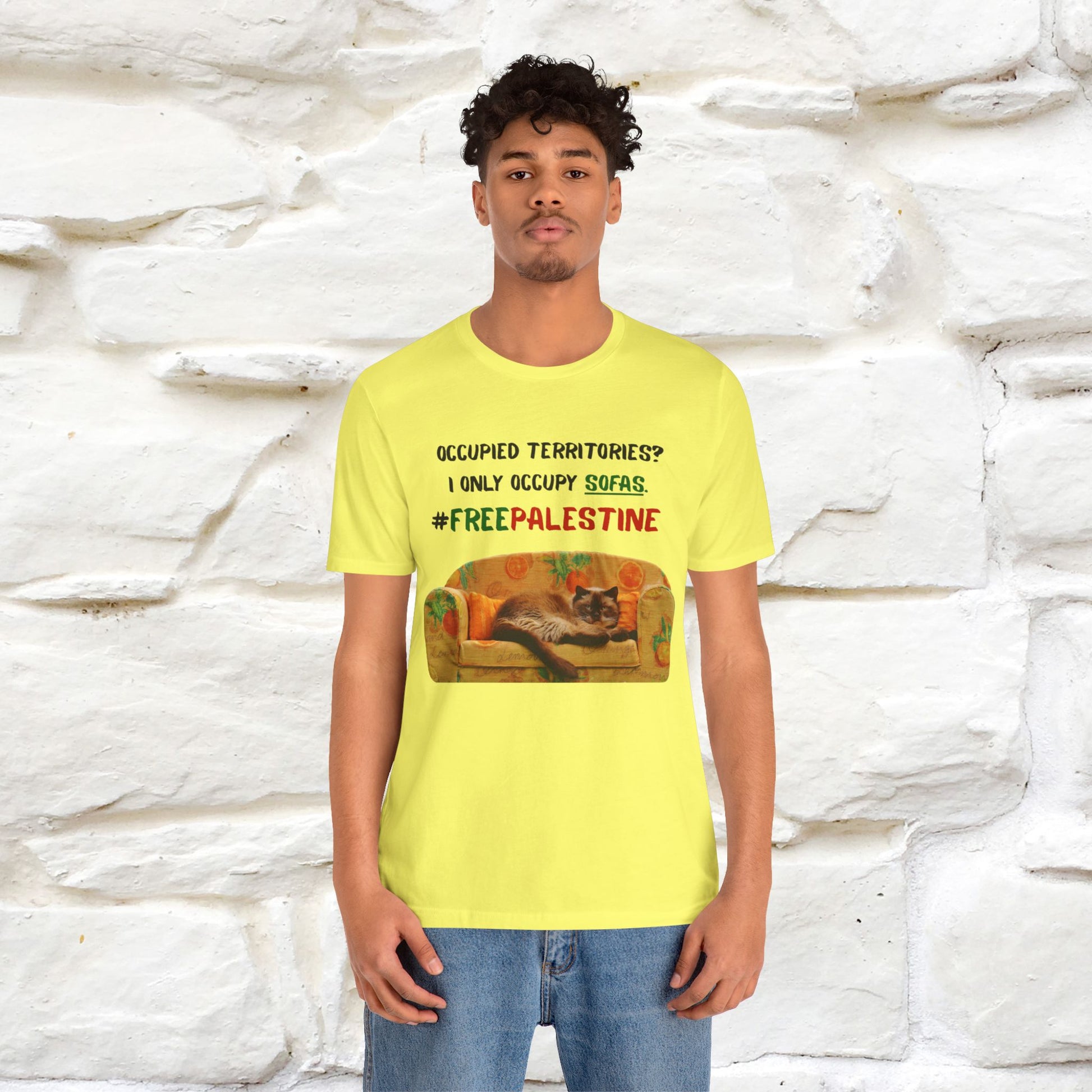 "Occupied territories?  I only occupy sofas. FreePalestine" Cat T-shirt |Nunu&Miao Studio - Nunu&Miao Studio