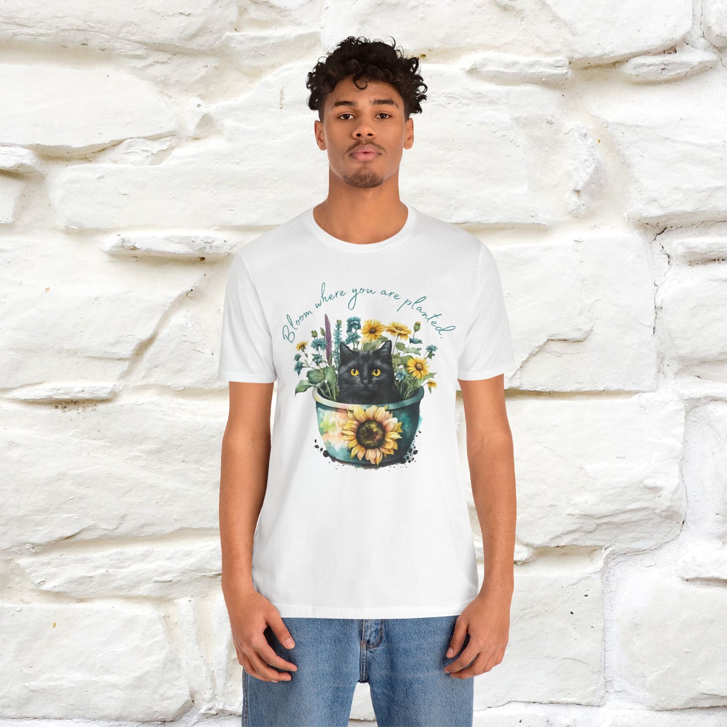 "Bloom Where You Are Planted" Cat T-Shirt for Men & Women | 100% Cotton* | Inspirational Tee