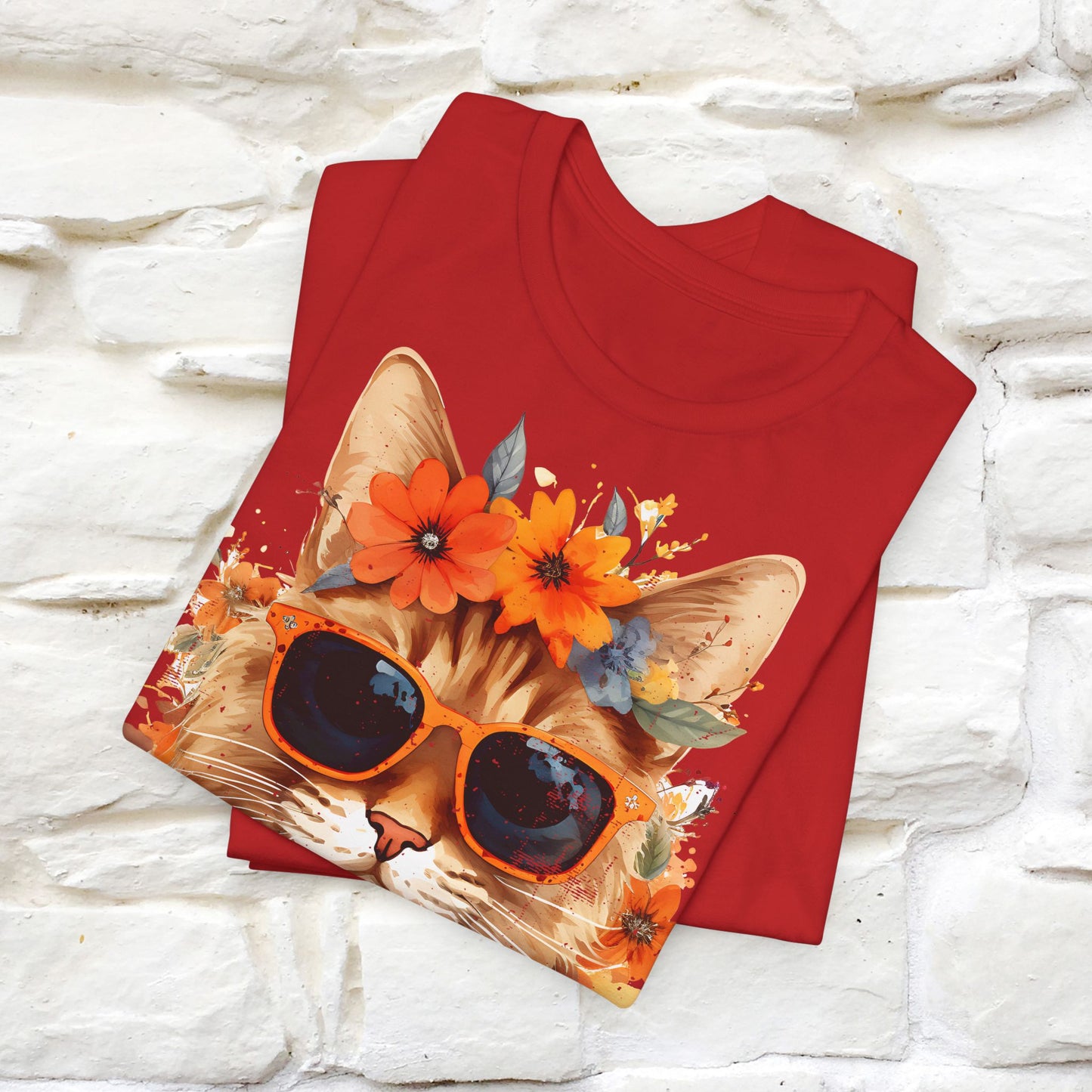 "Cool Cat in Bloom" T-shirt for Men and Women | 100% Cotton* - Nunu&Miao Studio