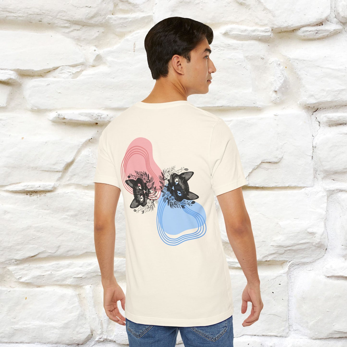 ''Pink and Blu'' Cat T-Shirt Front and Back Design | Nunu&Miao Studio