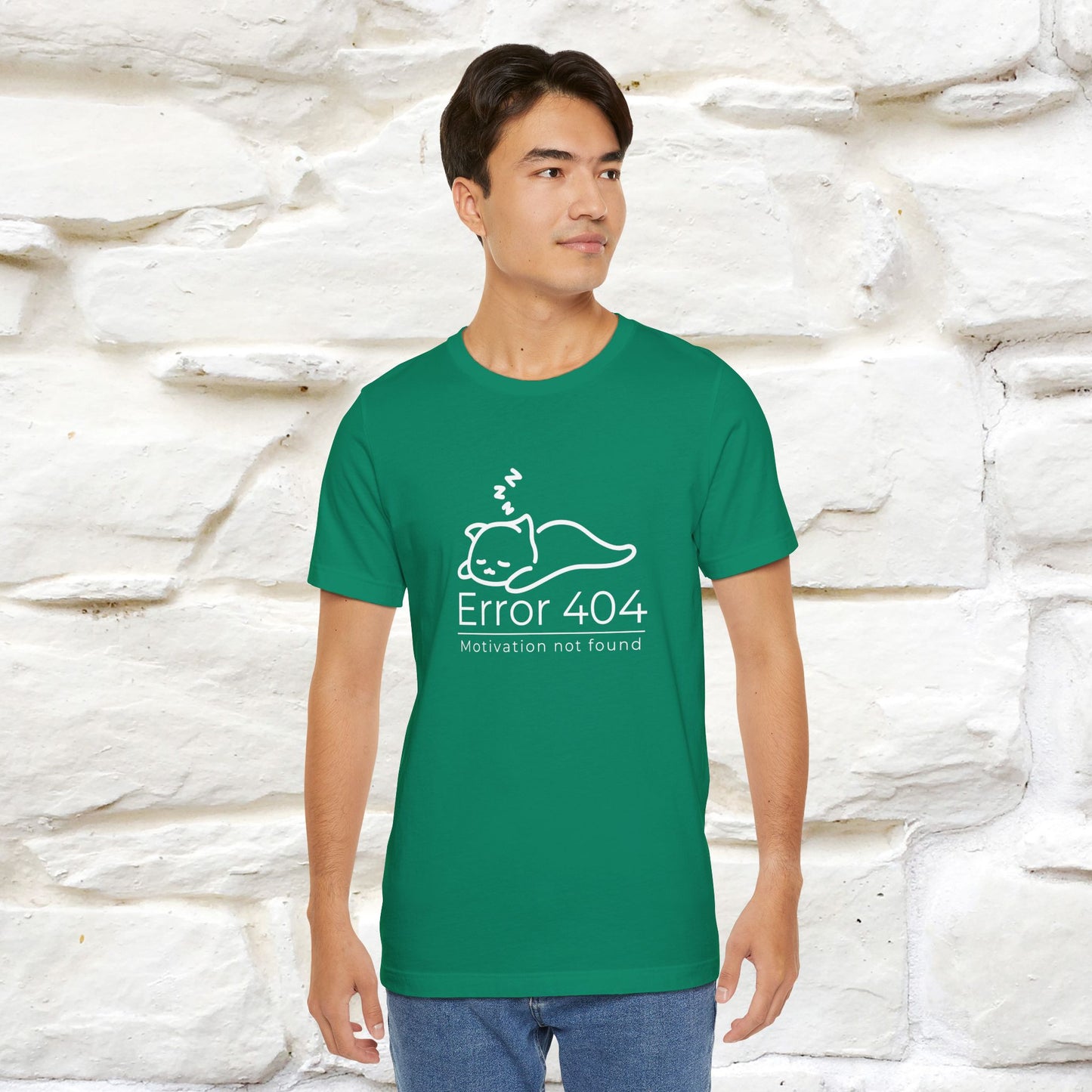 ''Error 404 Motivation Not Found'' Cat T-Shirt Front and Back Design | Nunu&Miao Studio