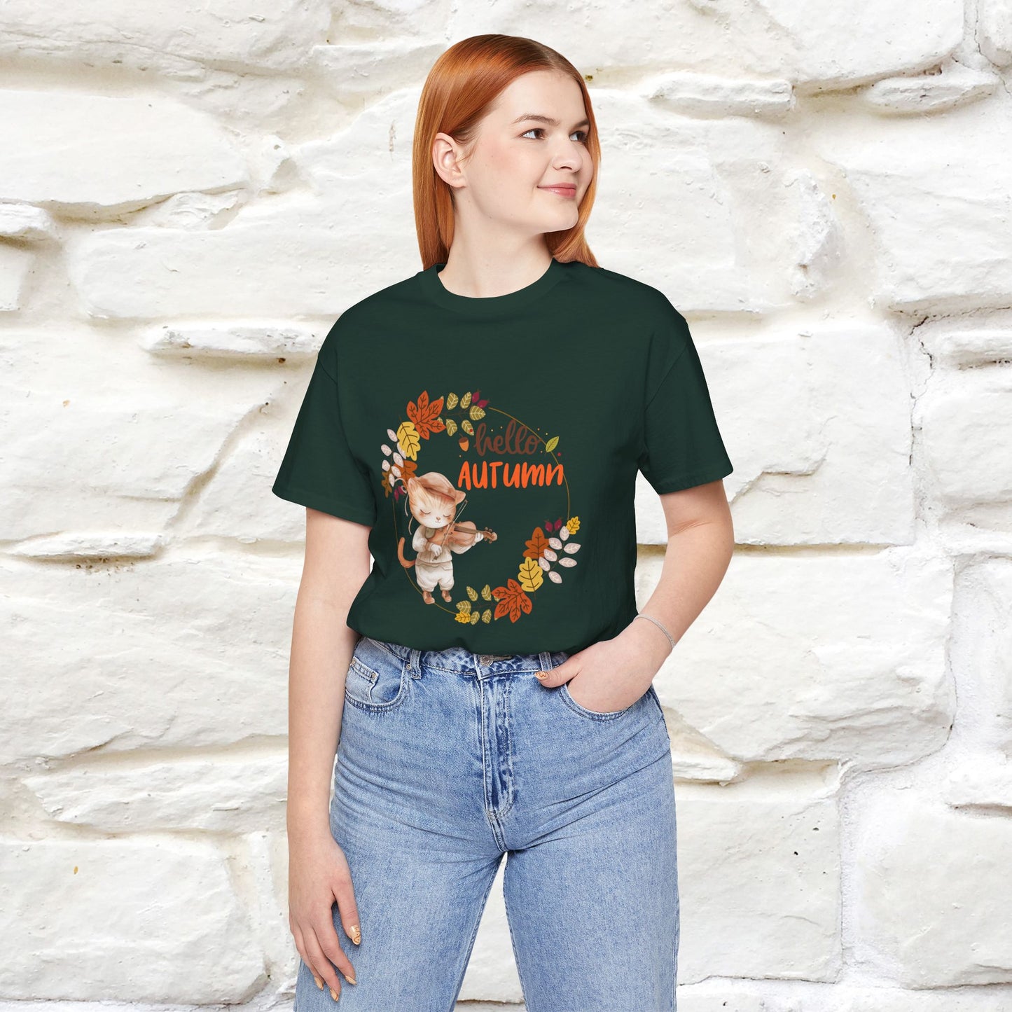 "Hello Autumn" Cat T-Shirt for Men & Women | 100% Cotton* | Cozy Fall Fashion - Nunu&Miao Studio