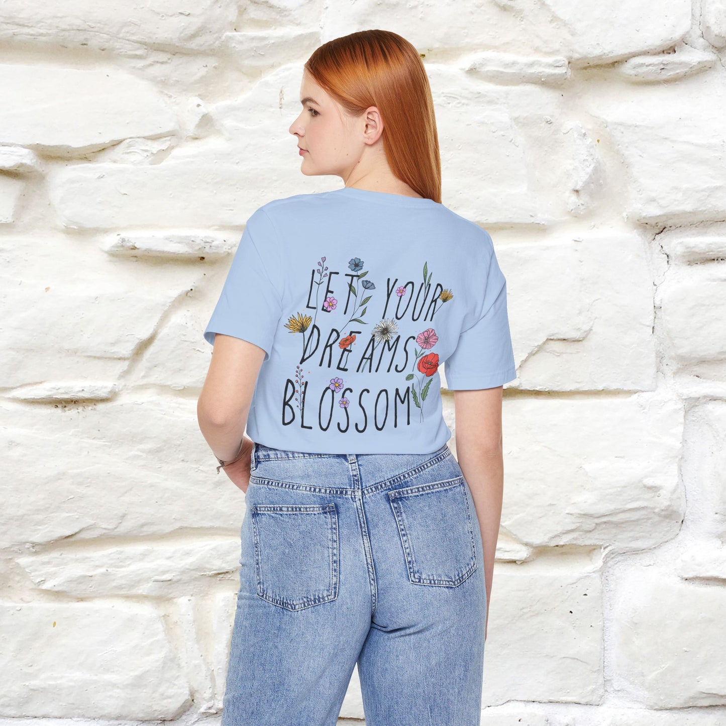 "Let Your Dreams Blossom'' Cat T-Shirt Front and Back Design | Nunu&Miao Studio