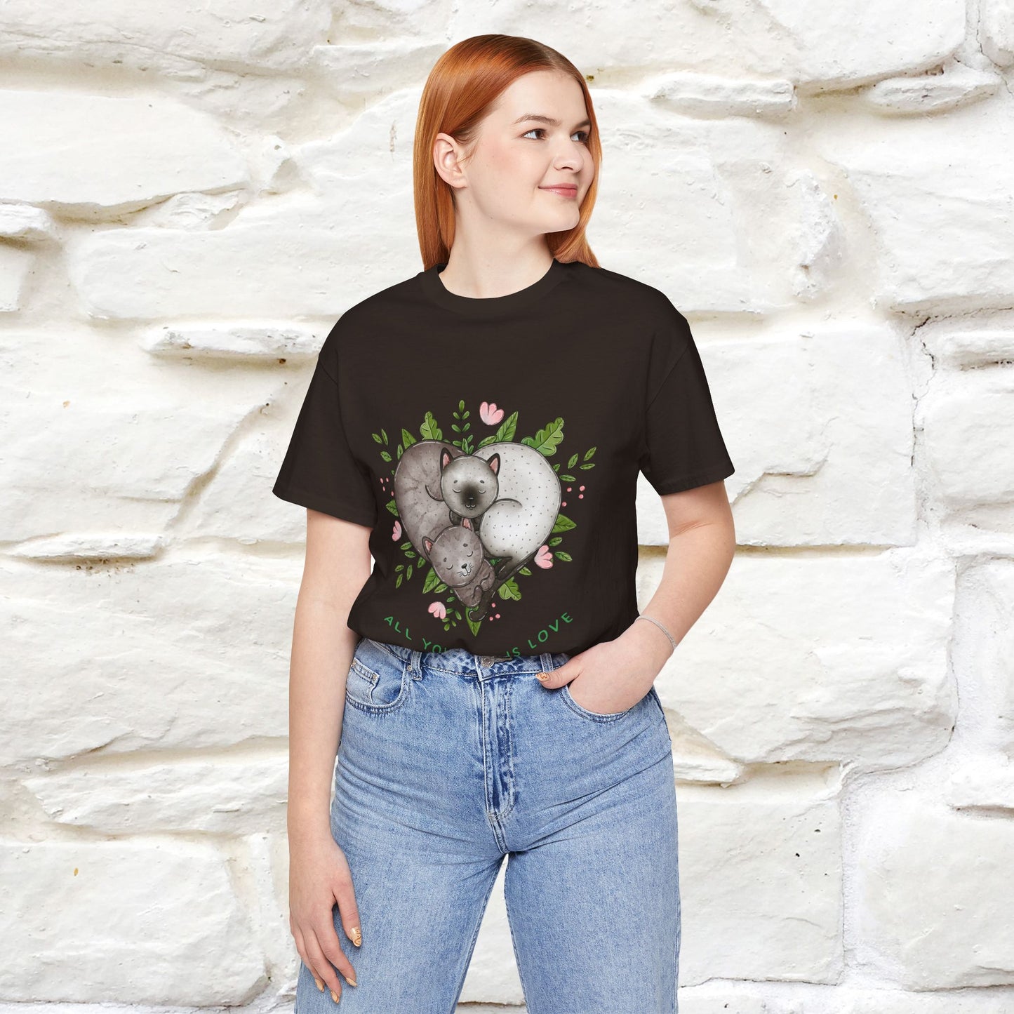 "All You Need Is Love" Cat T-Shirt | 100% Cotton* | Adorable Cat Apparel for Men & Women