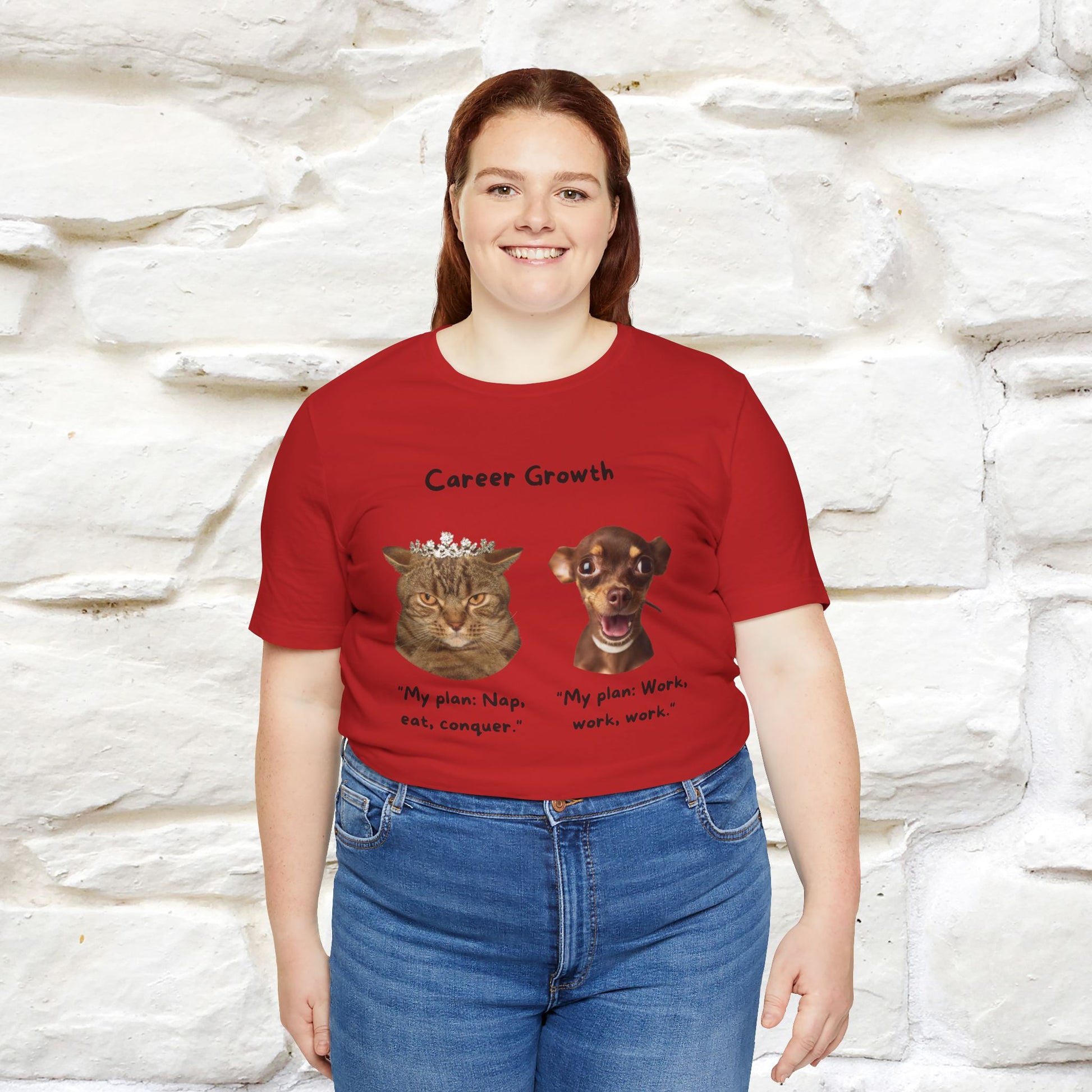 "Career Growth: Cat vs. Dog" | Cat T-Shirt | Nunu&Miao Studio - Nunu&Miao Studio