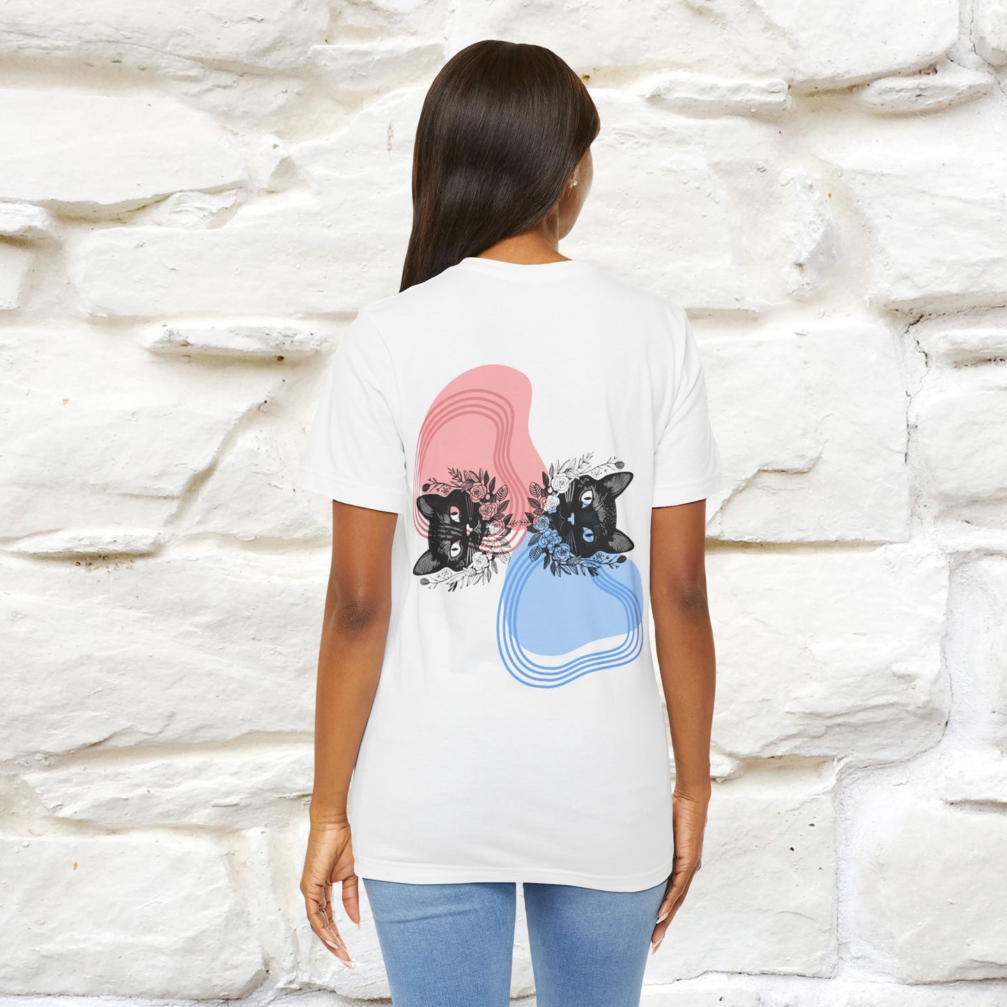 ''Pink and Blu'' Cat T-Shirt Front and Back Design | Nunu&Miao Studio