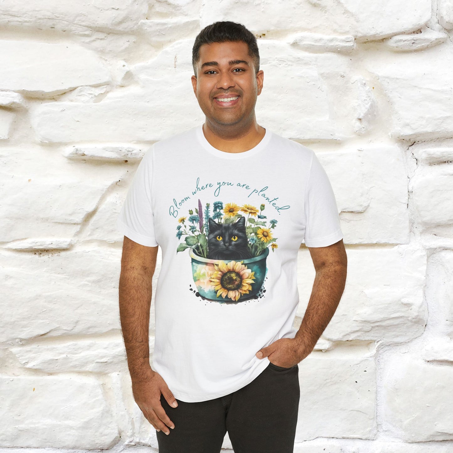 "Bloom Where You Are Planted" Cat T-Shirt for Men & Women | 100% Cotton* | Inspirational Tee