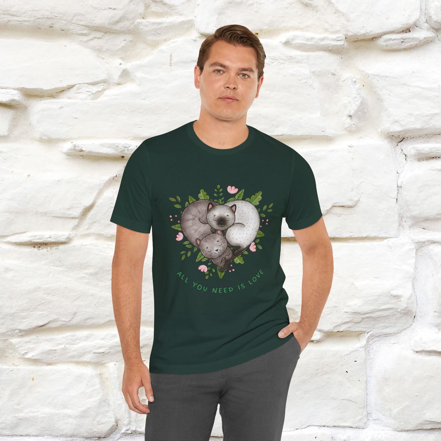 "All You Need Is Love" Cat T-Shirt | 100% Cotton* | Adorable Cat Apparel for Men & Women