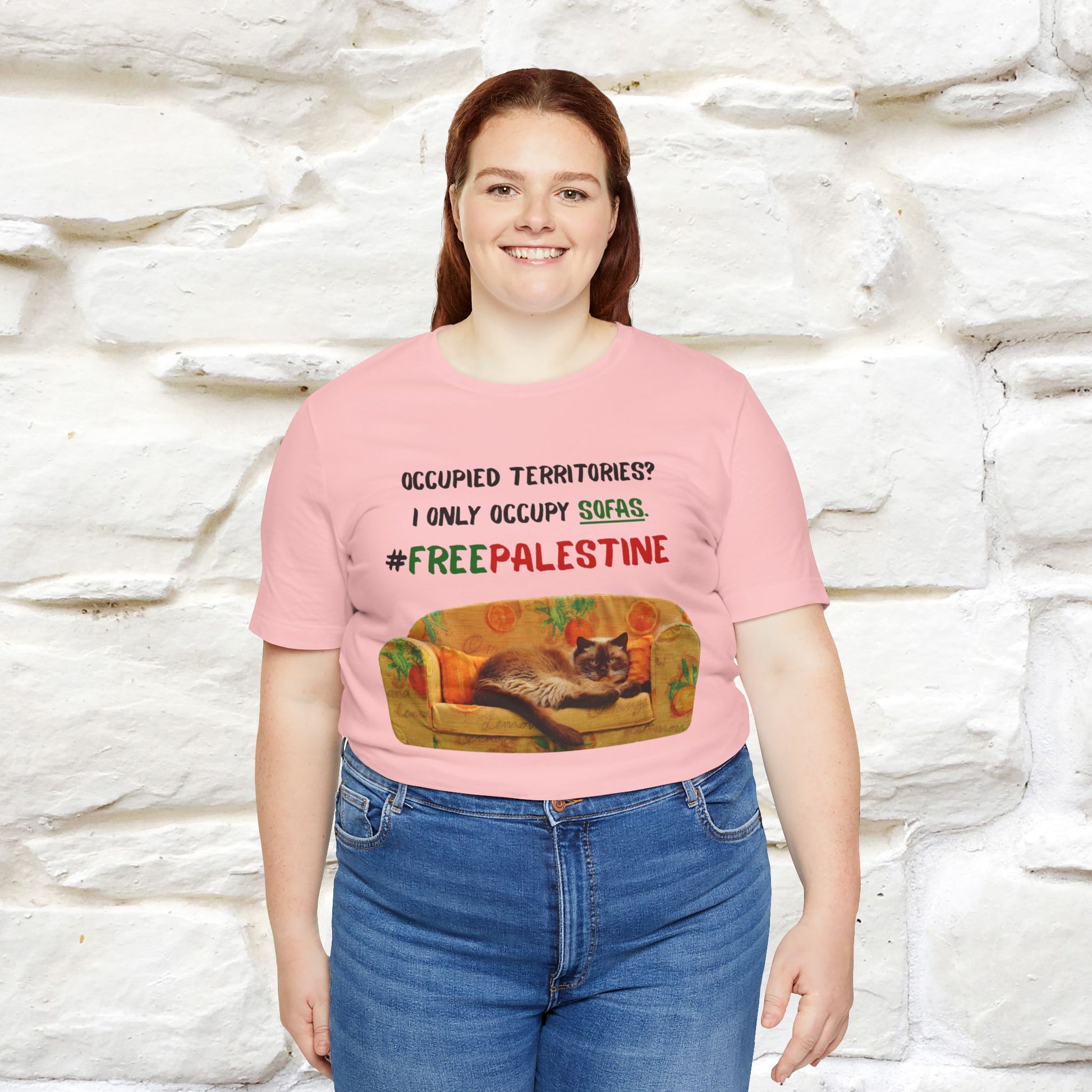 "Occupied territories?  I only occupy sofas. FreePalestine" Cat T-shirt |Nunu&Miao Studio - Nunu&Miao Studio