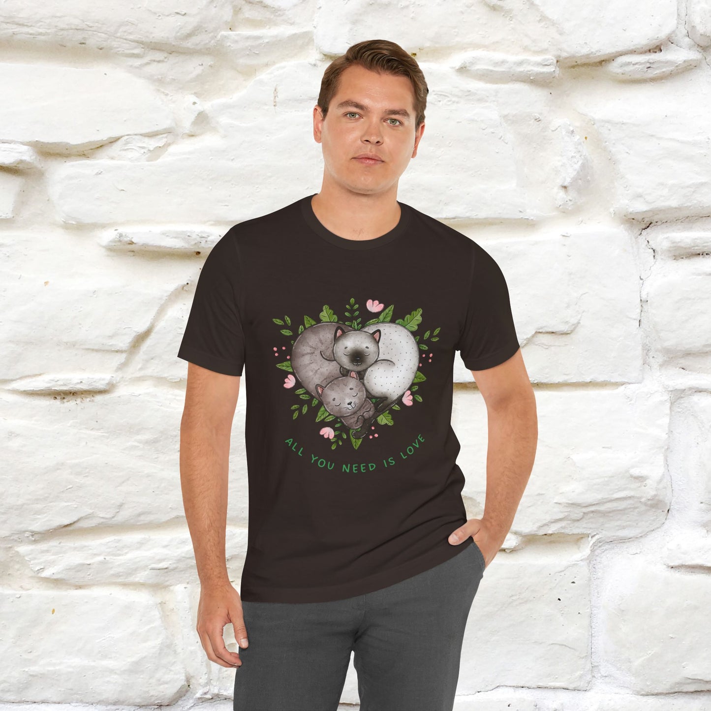 "All You Need Is Love" Cat T-Shirt | 100% Cotton* | Adorable Cat Apparel for Men & Women