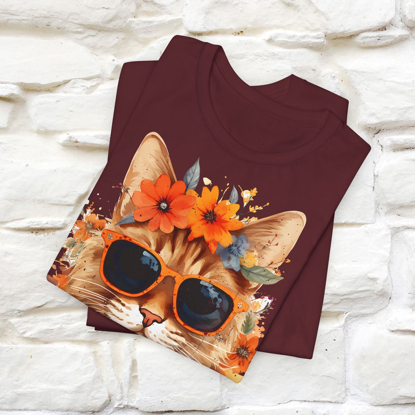 "Cool Cat in Bloom" T-shirt for Men and Women | 100% Cotton* - Nunu&Miao Studio