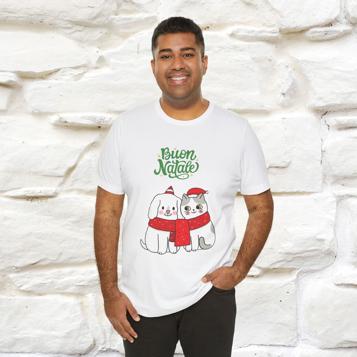 ''Buon Natale Cat and Dog'' Christmas T-shirt | Nunu&Miao Studio - Nunu&Miao Studio