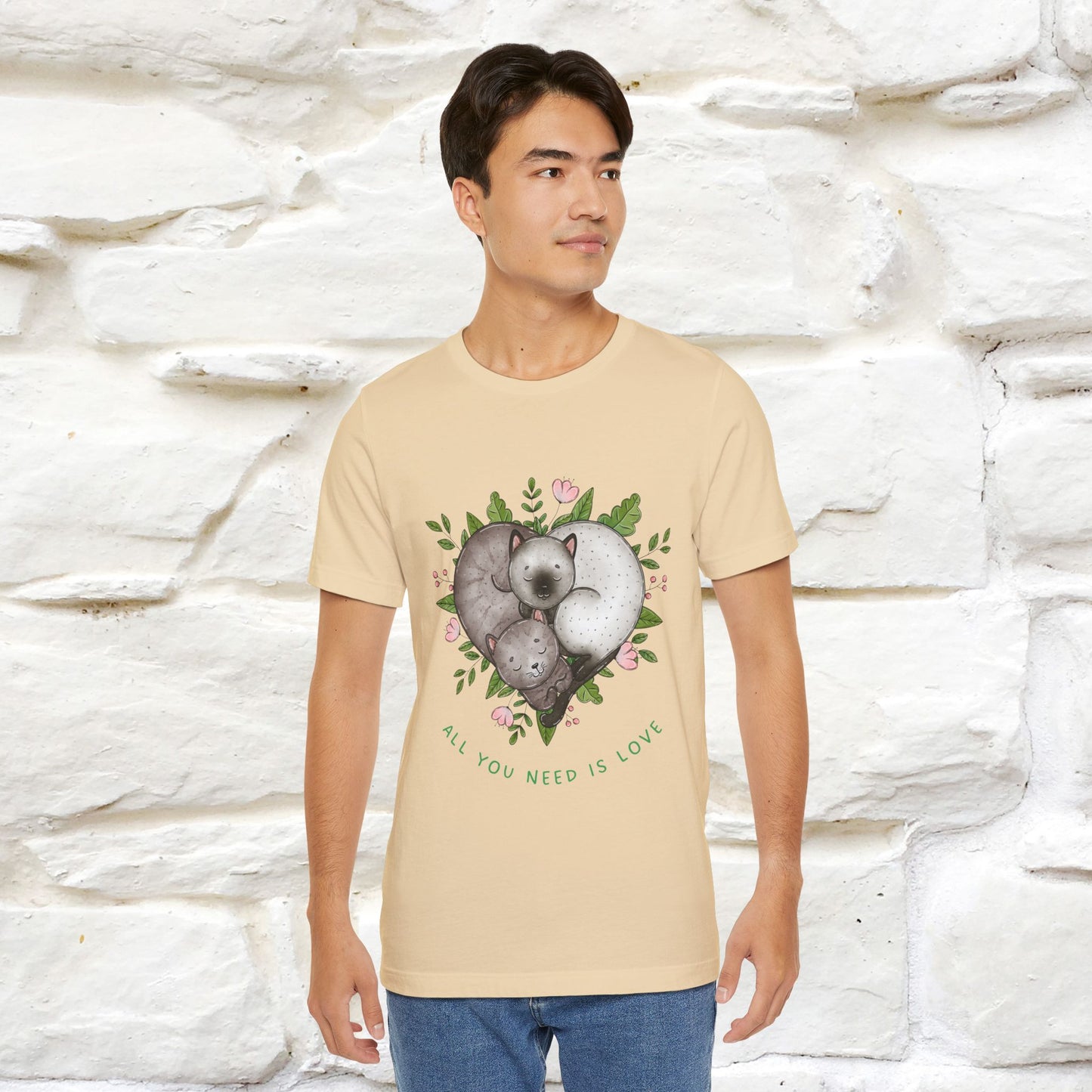 "All You Need Is Love" Cat T-Shirt | 100% Cotton* | Adorable Cat Apparel for Men & Women