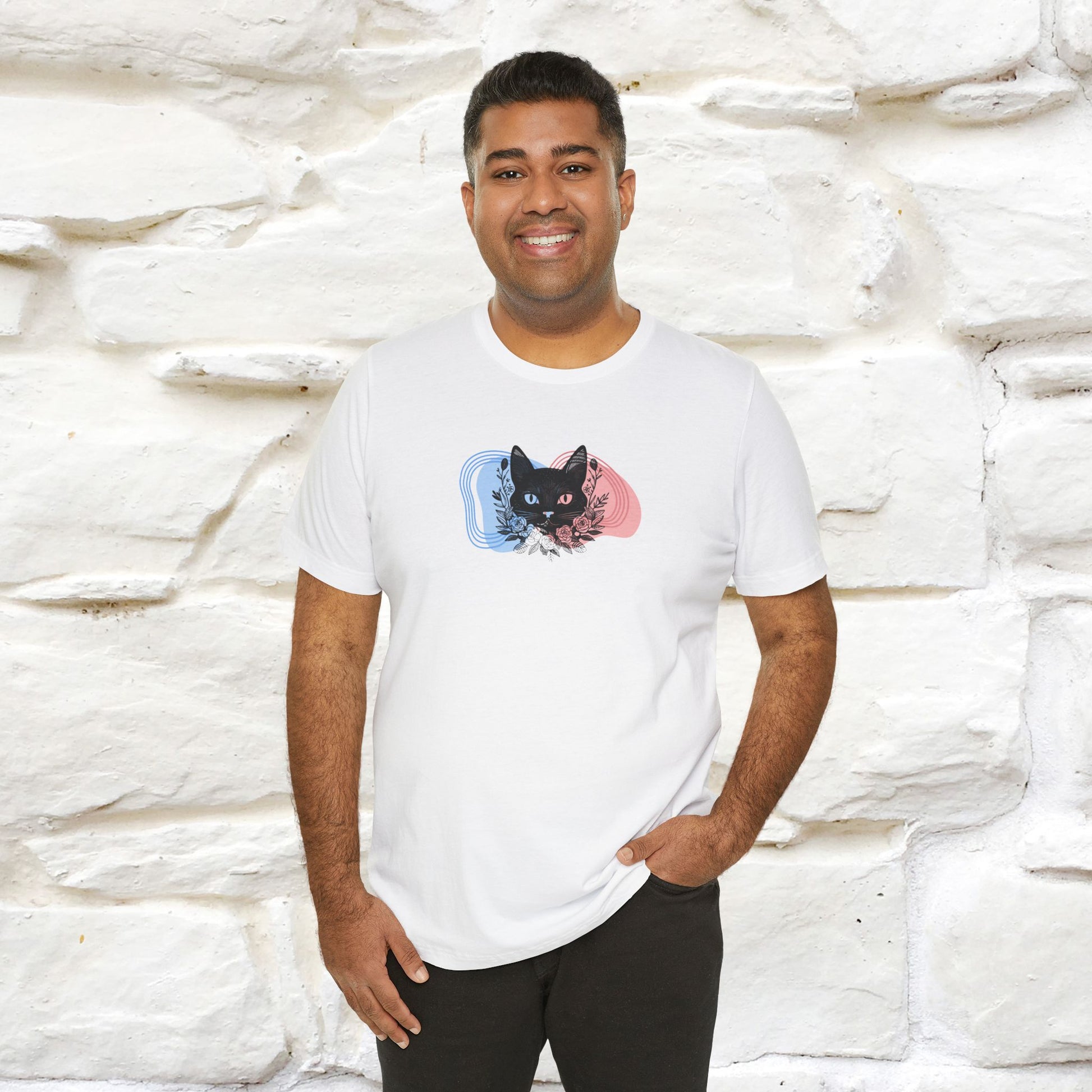''Pink and Blu'' Cat T-Shirt Front and Back Design | Nunu&Miao Studio - Nunu&Miao Studio