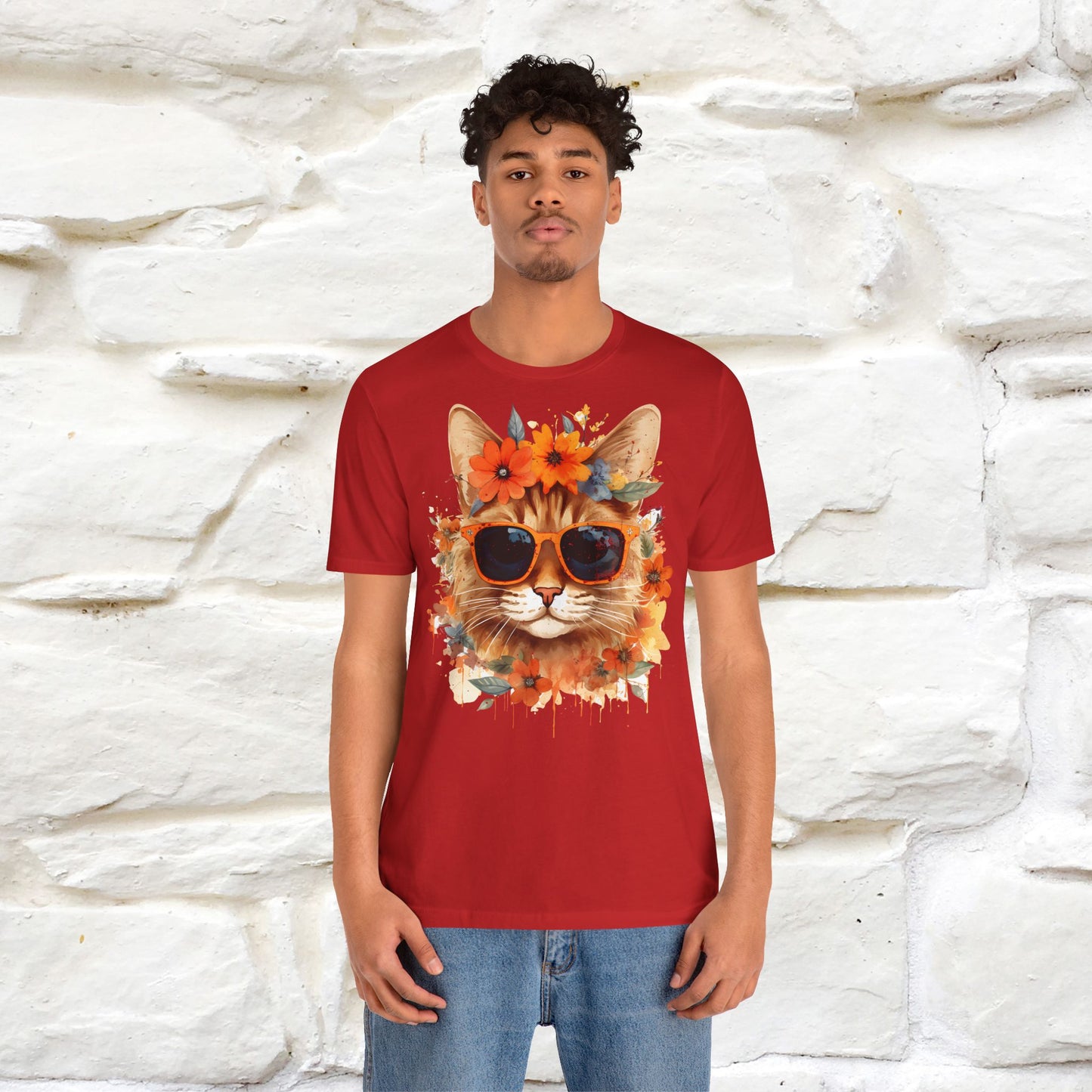 "Cool Cat in Bloom" T-shirt for Men and Women | 100% Cotton* - Nunu&Miao Studio