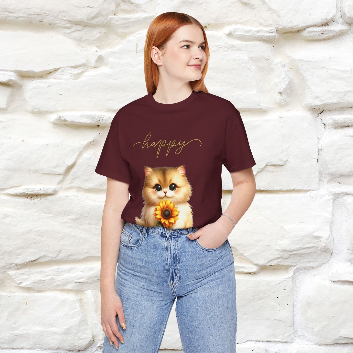 "Happy" Cat T-Shirt for Women | 100% Cotton* 🐾 - Nunu&Miao Studio