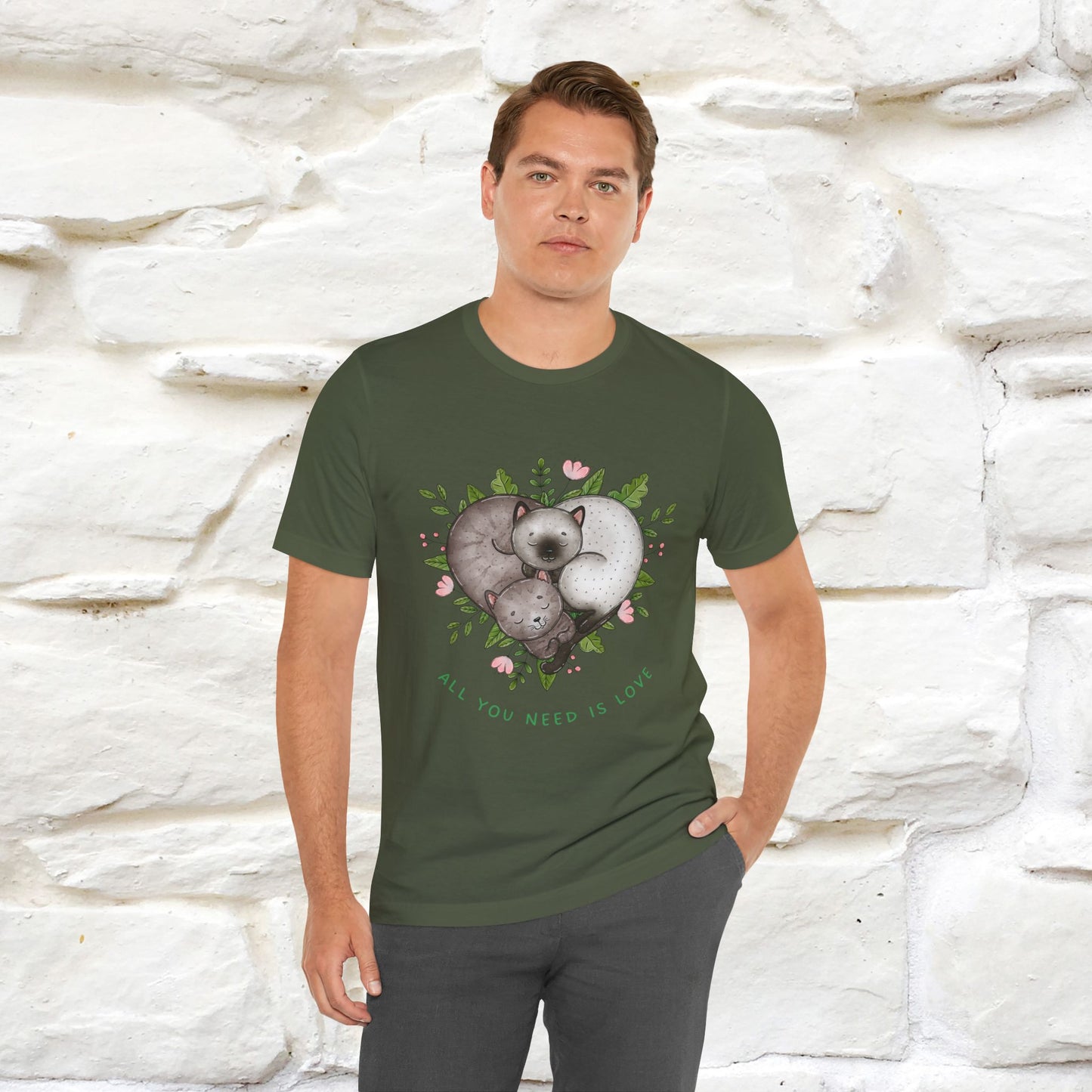"All You Need Is Love" Cat T-Shirt | 100% Cotton* | Adorable Cat Apparel for Men & Women