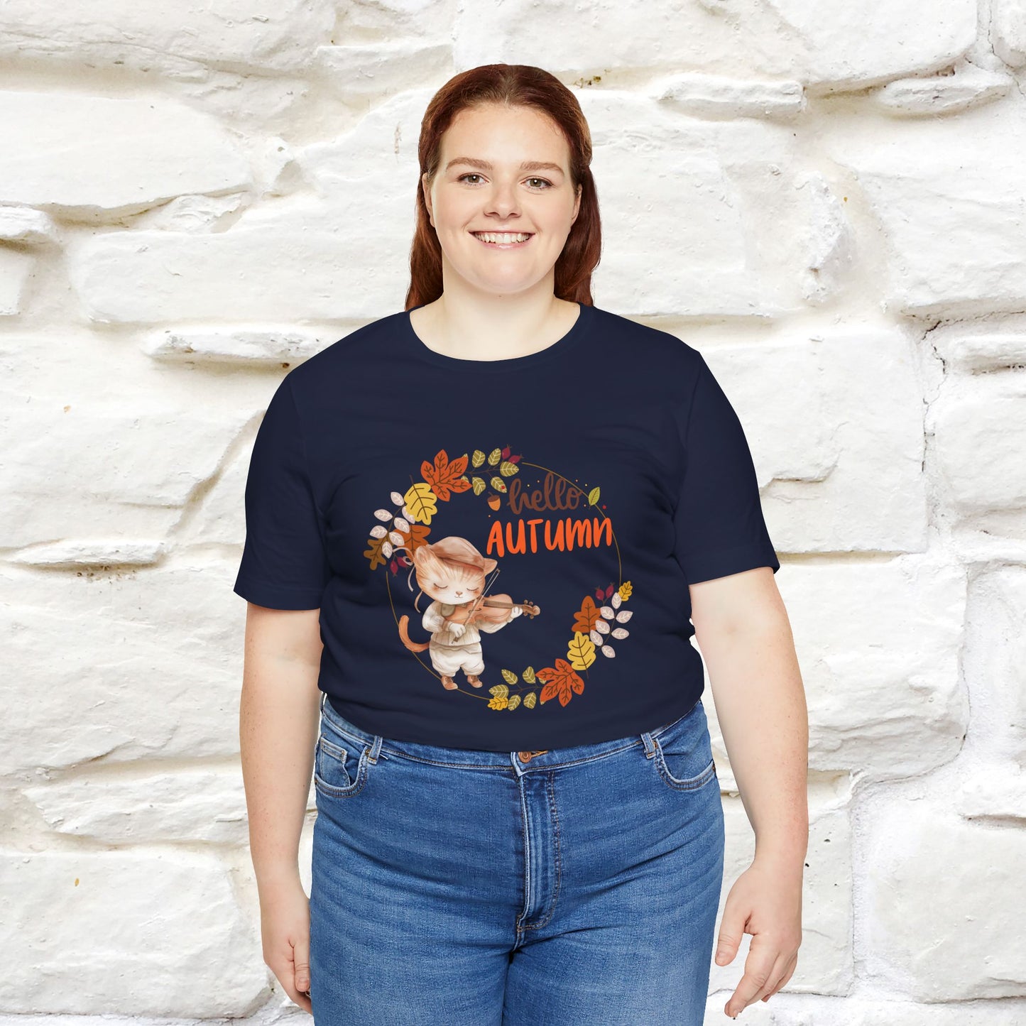 "Hello Autumn" Cat T-Shirt for Men & Women | 100% Cotton* | Cozy Fall Fashion - Nunu&Miao Studio