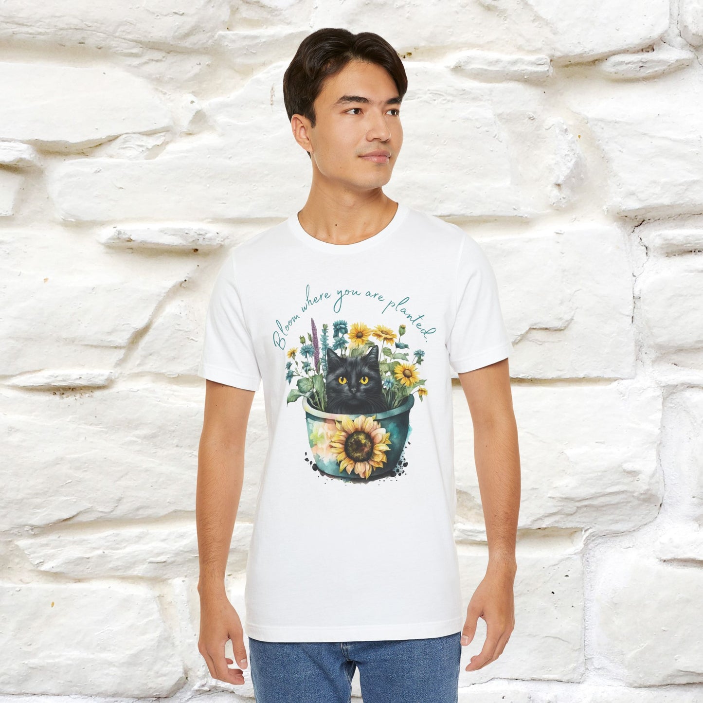 "Bloom Where You Are Planted" Cat T-Shirt for Men & Women | 100% Cotton* | Inspirational Tee
