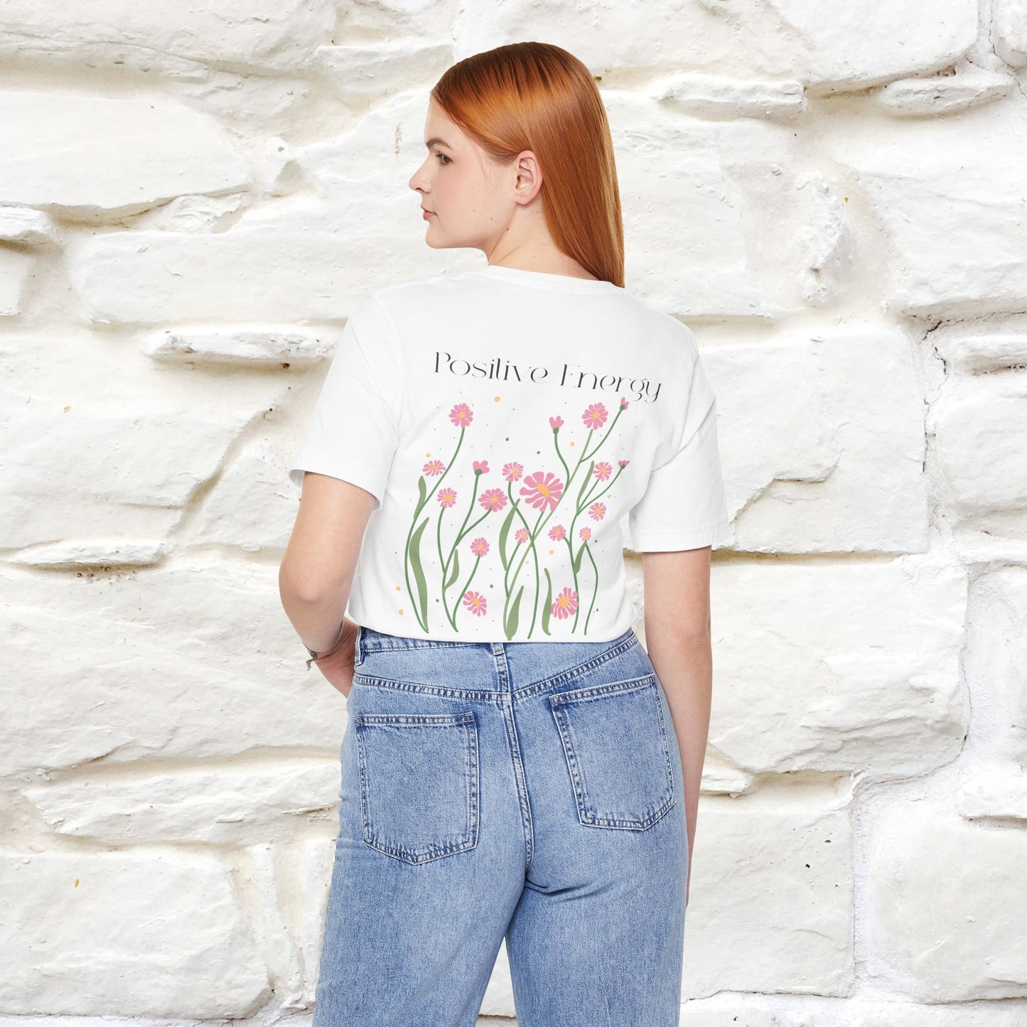 "Positive Energy'' Cat T-Shirt Front and Back Design | Nunu&Miao Studio