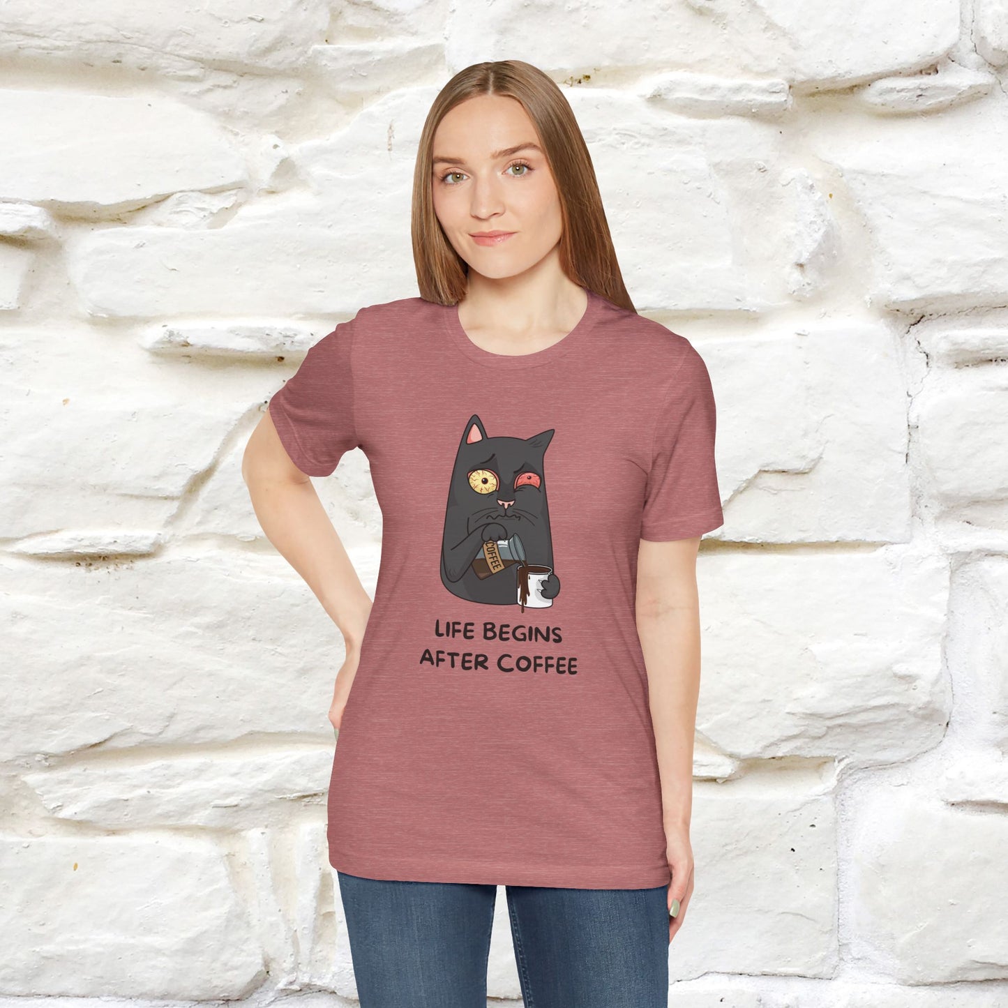 ''Life Begings After Coffe'' Cat T-shirt for Men and Women 100% Cotton* - Nunu&Miao Studio