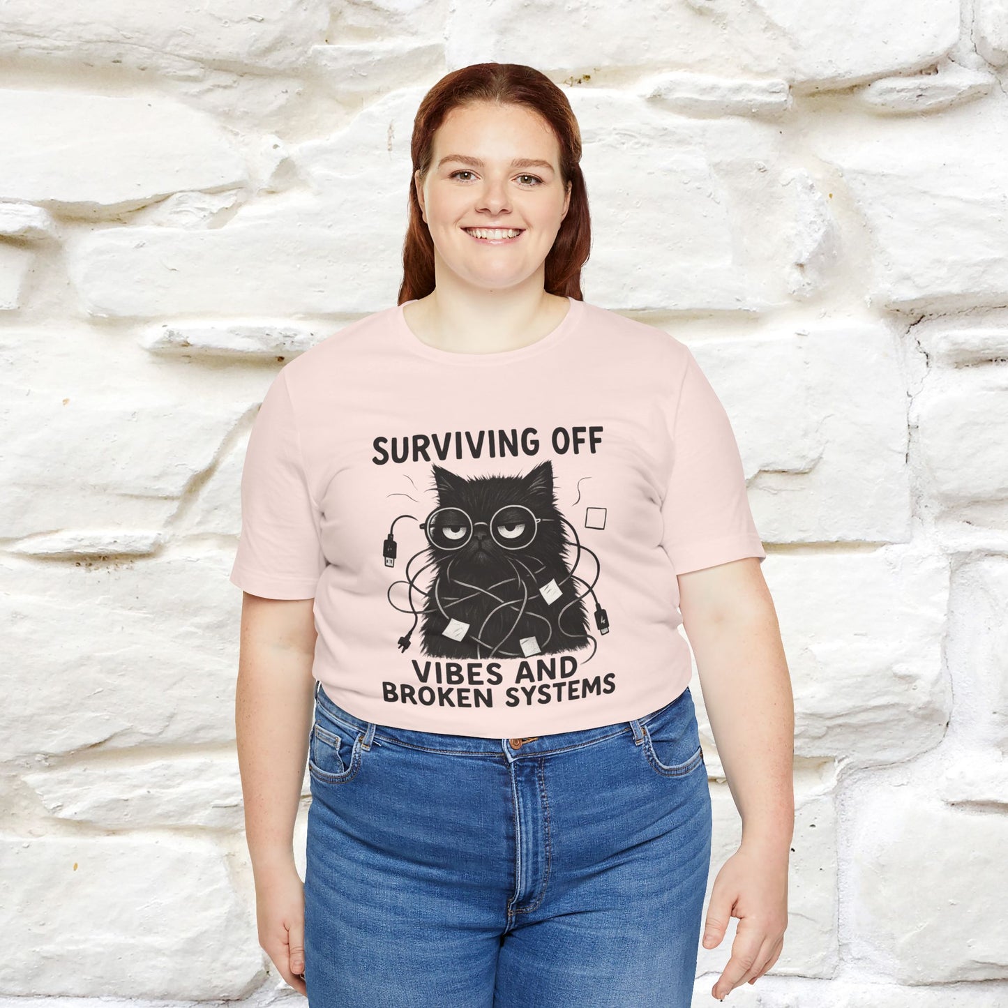 "Surviving Off...Vibes And Broken .. " |Cat T-Shirt | Nunu&Miao Studio
