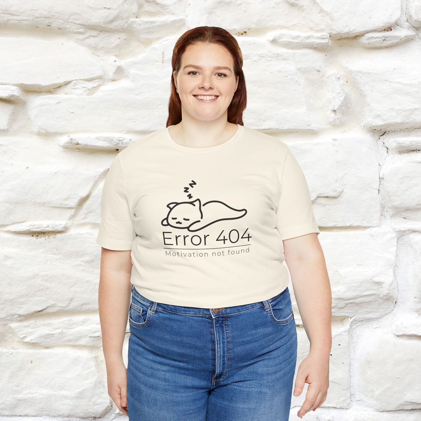 ''Error 404 Motivation Not Found'' Cat T-Shirt Front and Back Design | Nunu&Miao Studio