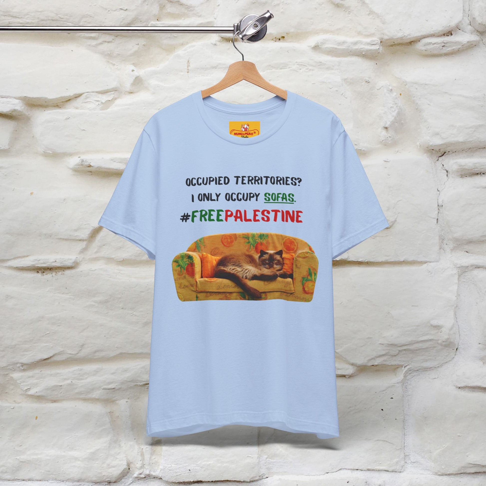 "Occupied territories?  I only occupy sofas. FreePalestine" Cat T-shirt |Nunu&Miao Studio - Nunu&Miao Studio
