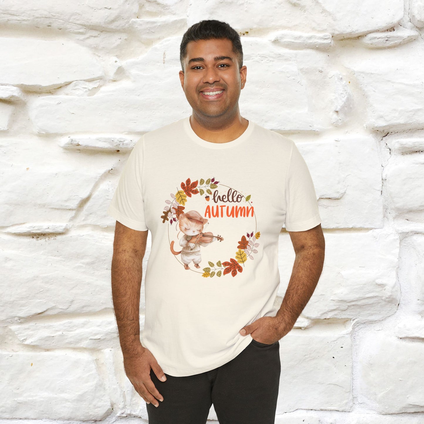 "Hello Autumn" Cat T-Shirt for Men & Women | 100% Cotton* | Cozy Fall Fashion - Nunu&Miao Studio