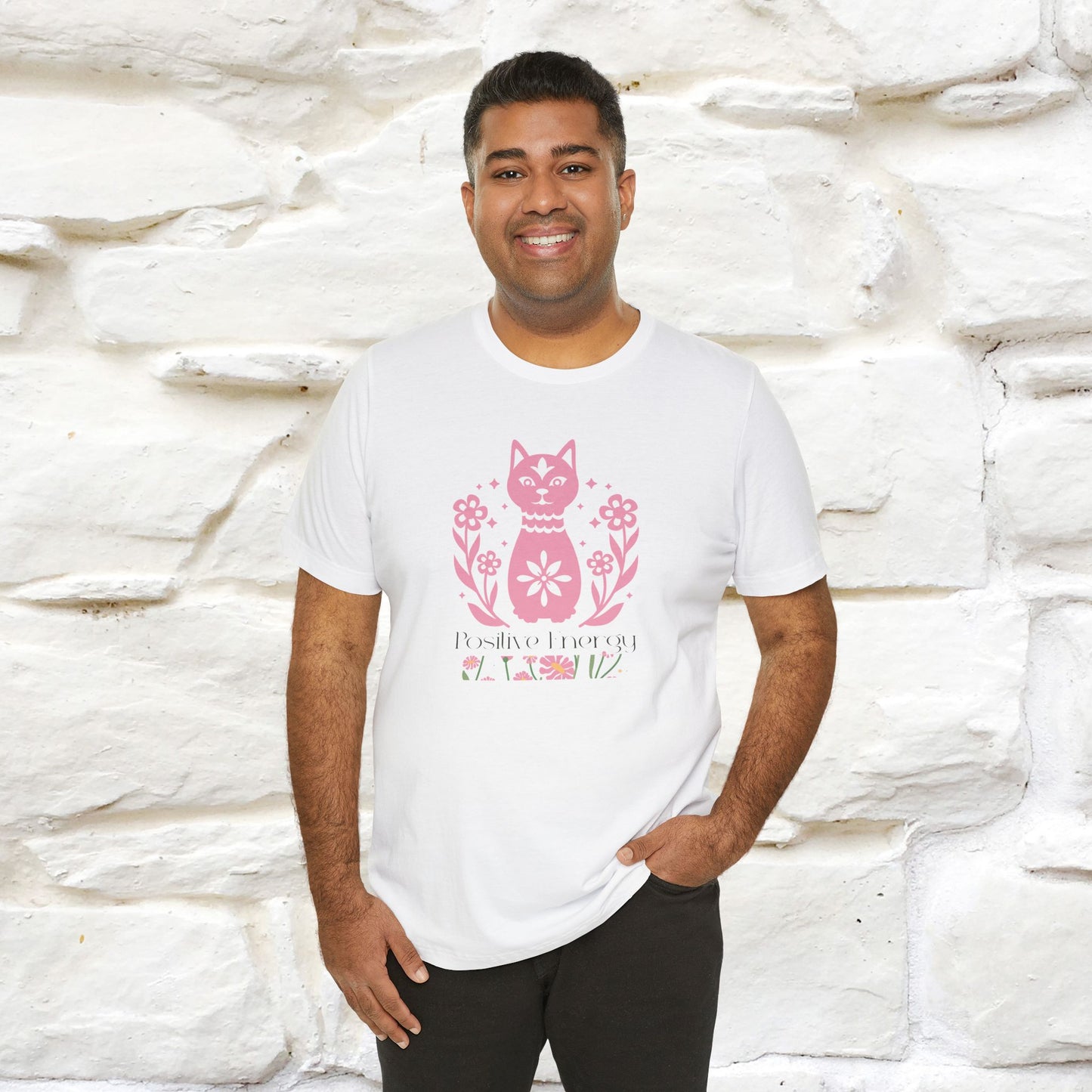 "Positive Energy'' Cat T-Shirt Front and Back Design | Nunu&Miao Studio