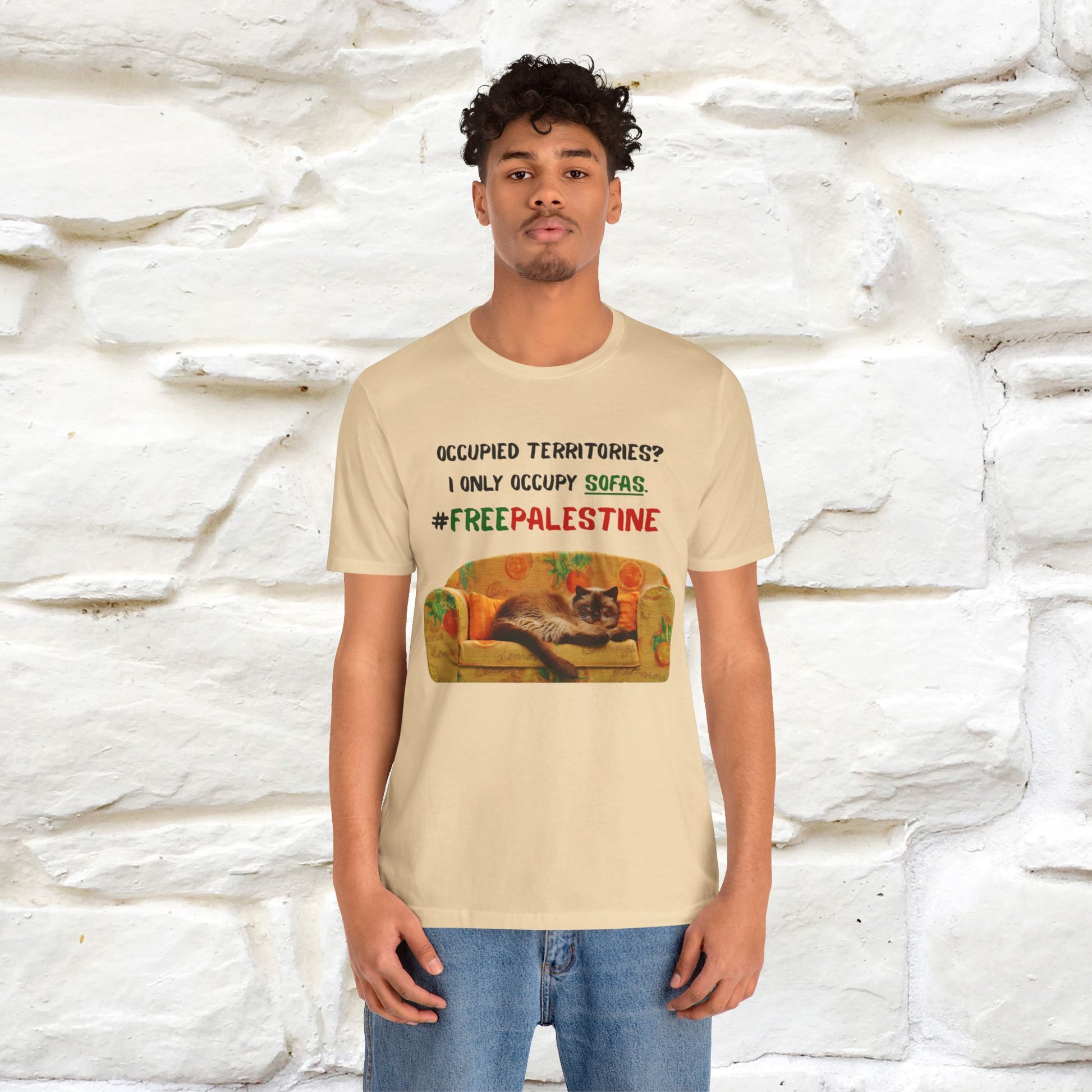 "Occupied territories?  I only occupy sofas. FreePalestine" Cat T-shirt |Nunu&Miao Studio - Nunu&Miao Studio