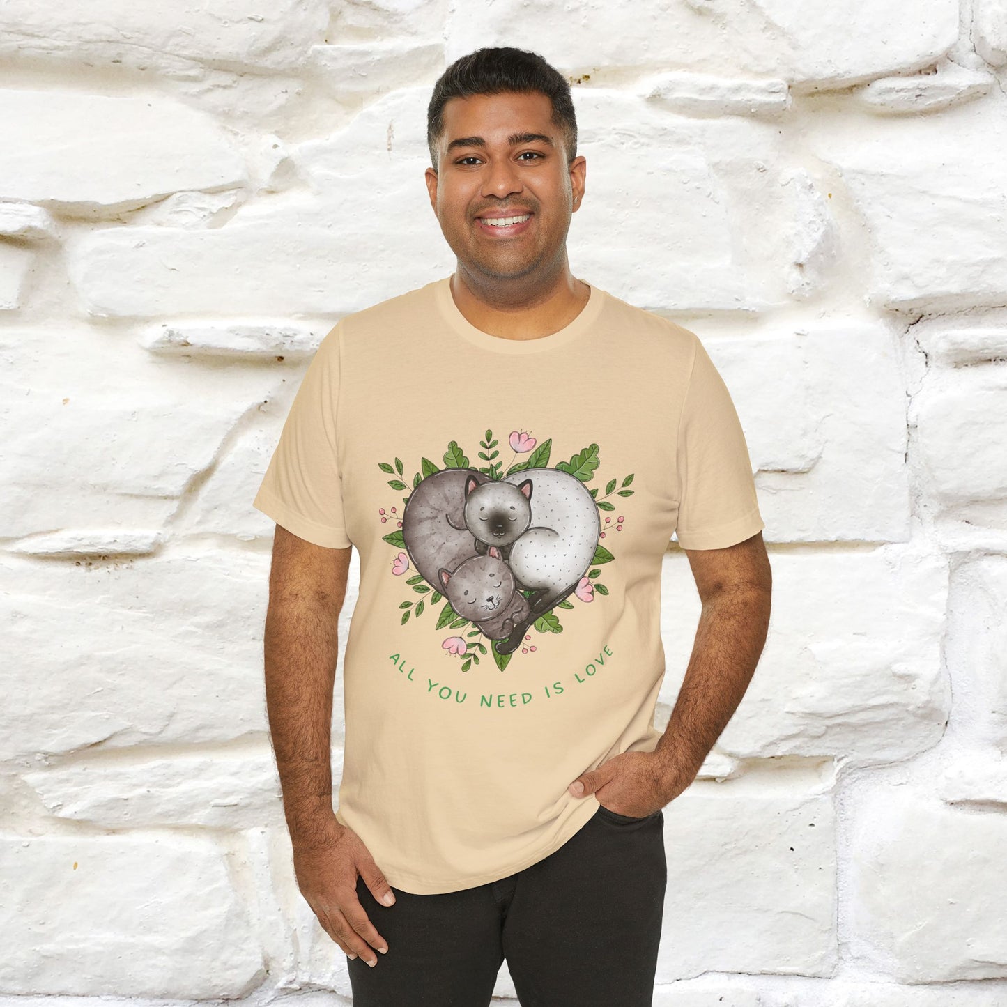 "All You Need Is Love" Cat T-Shirt | 100% Cotton* | Adorable Cat Apparel for Men & Women