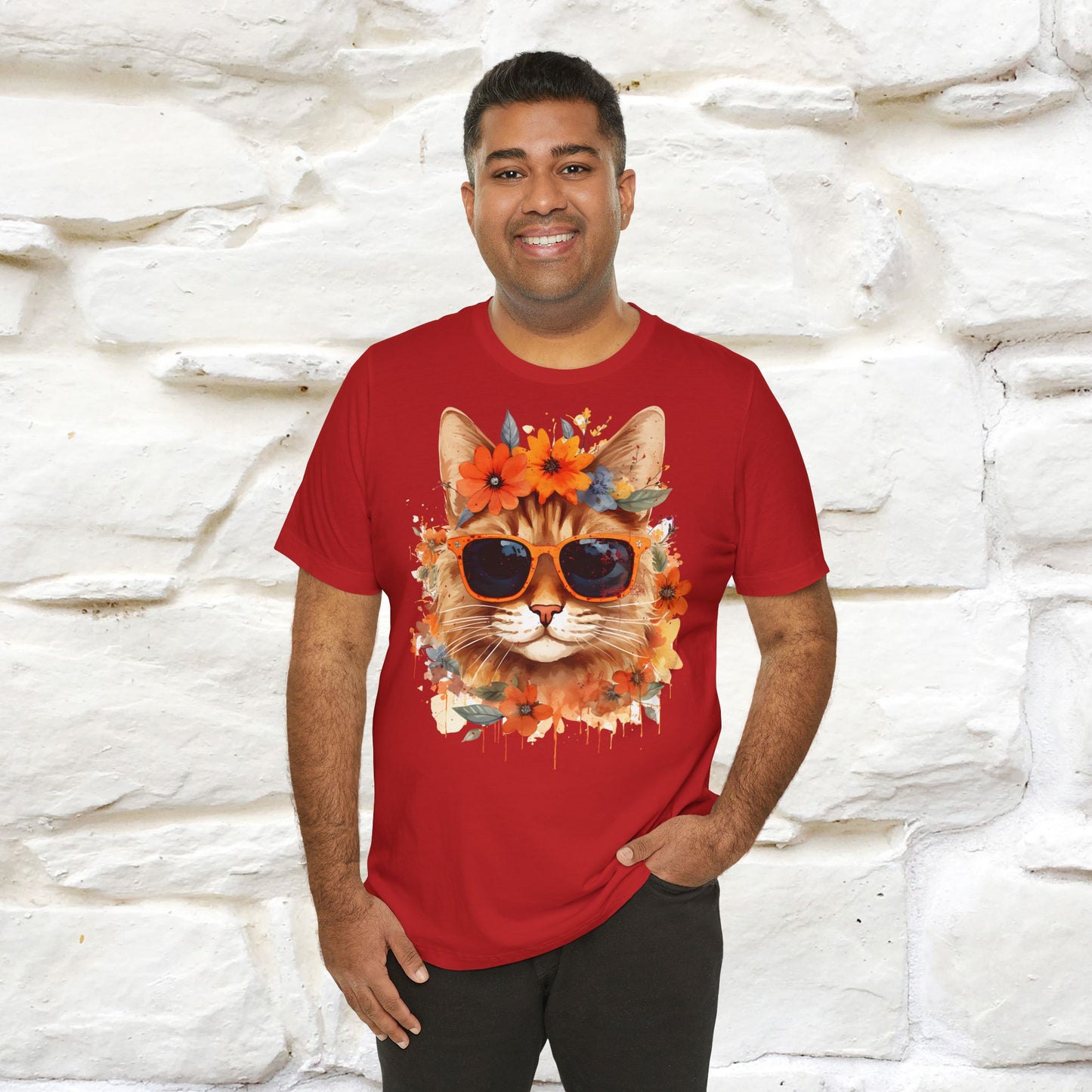 "Cool Cat in Bloom" T-shirt for Men and Women | 100% Cotton* - Nunu&Miao Studio