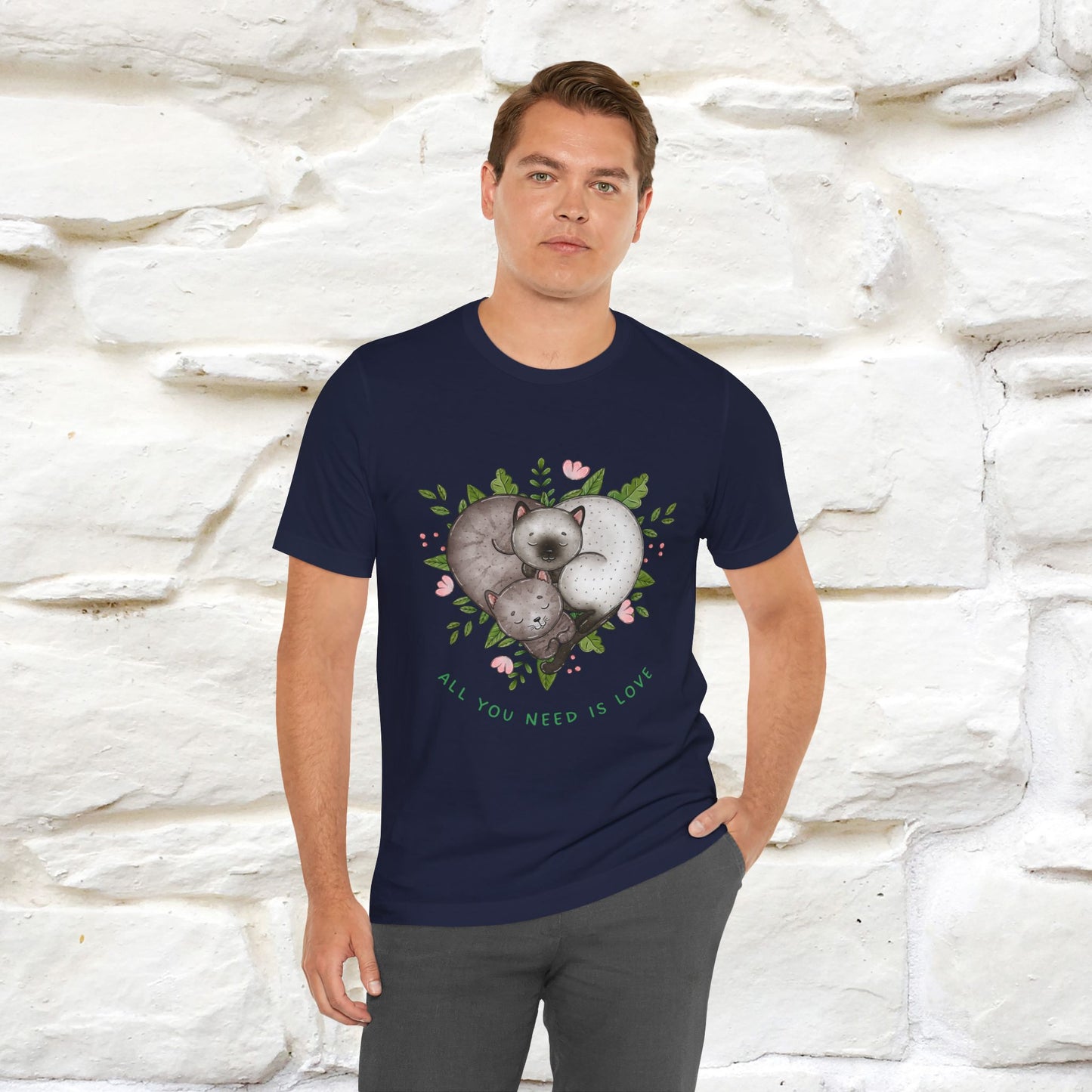 "All You Need Is Love" Cat T-Shirt | 100% Cotton* | Adorable Cat Apparel for Men & Women
